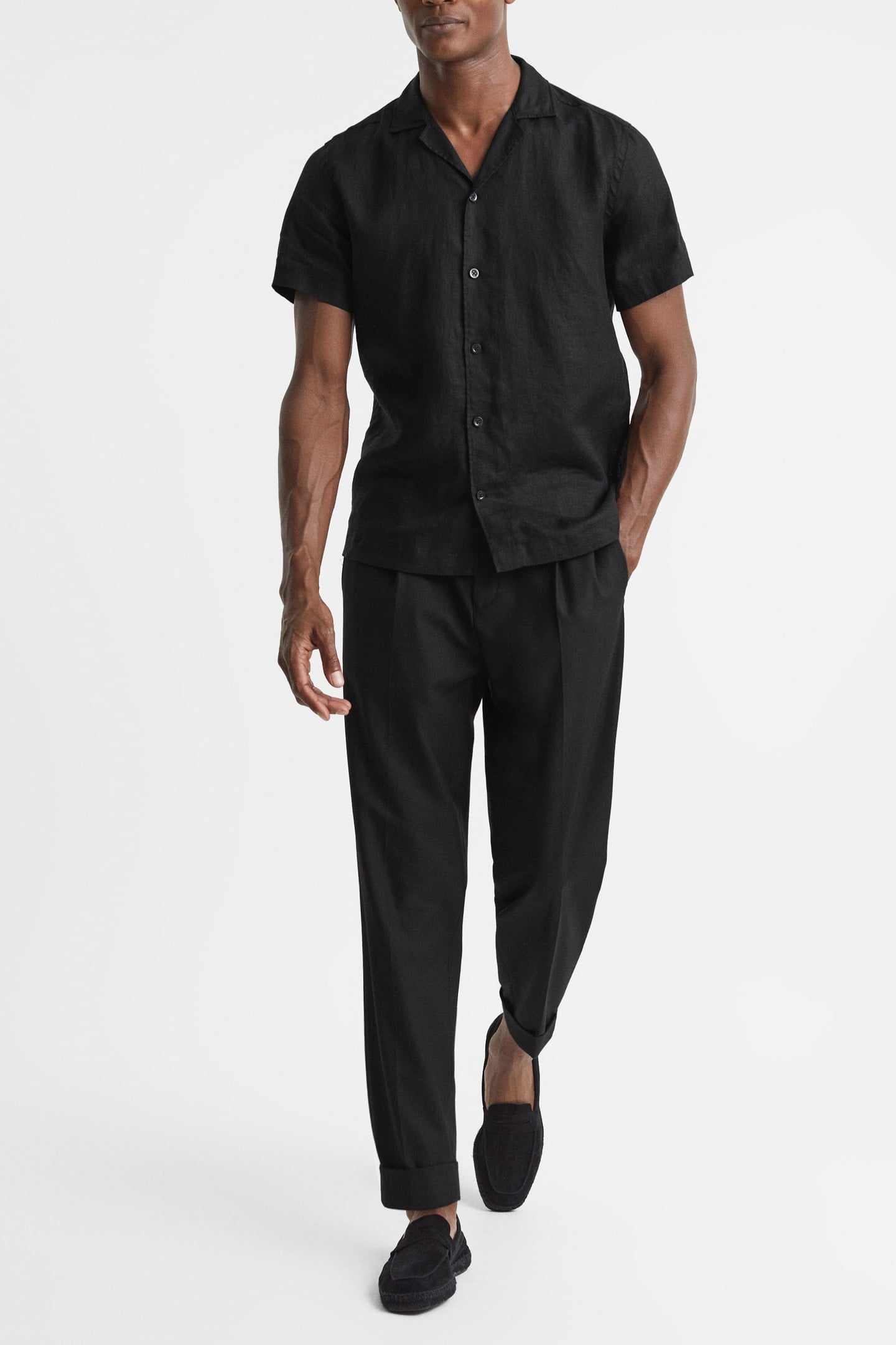 SHORTSLEEVE CUBAN COLLAR LINEN SHIRT BLACK 1
