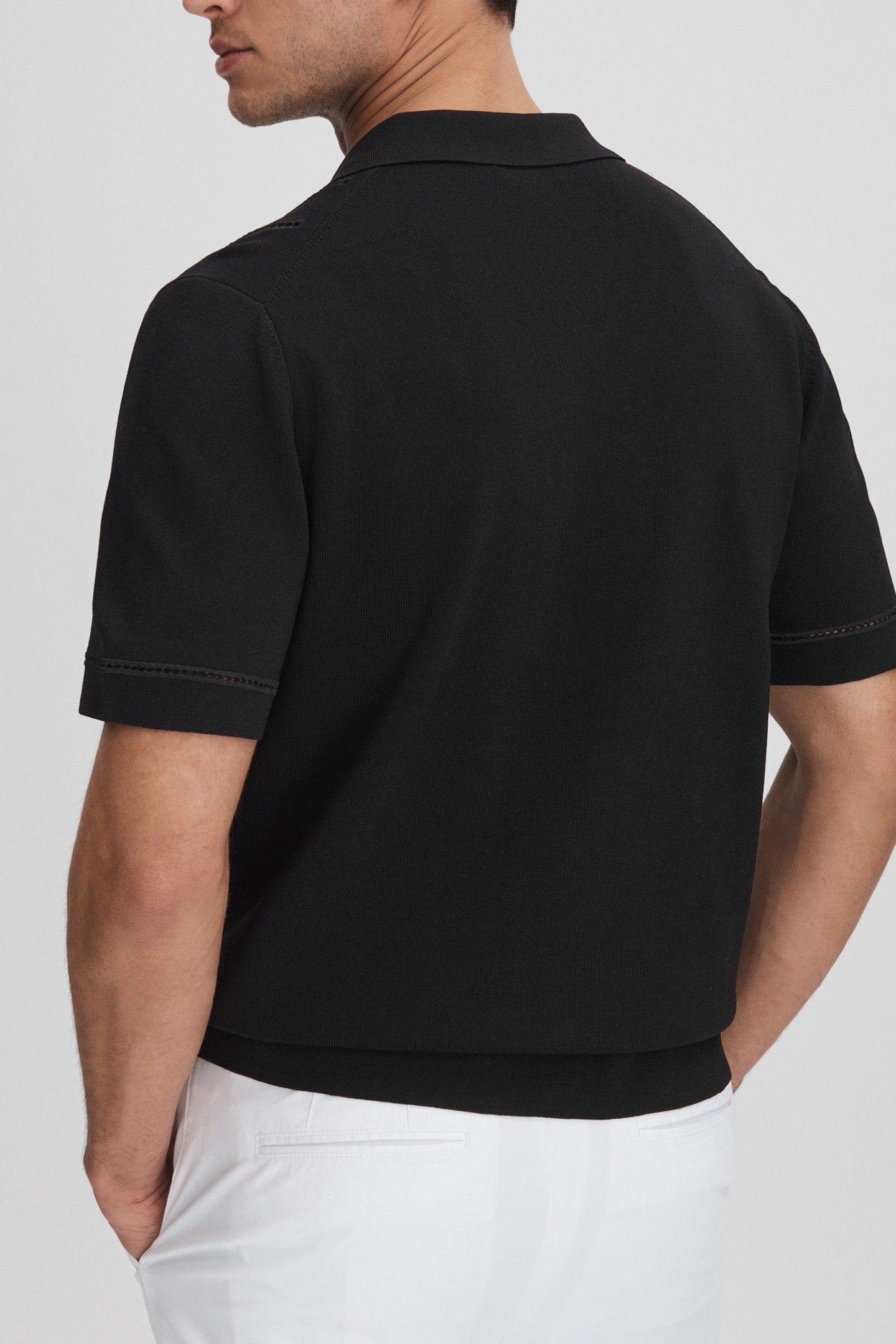 SHORTSLEEVE EMBROIDERED FRAME DETAIL CUBAN SHIRT BLACK 3