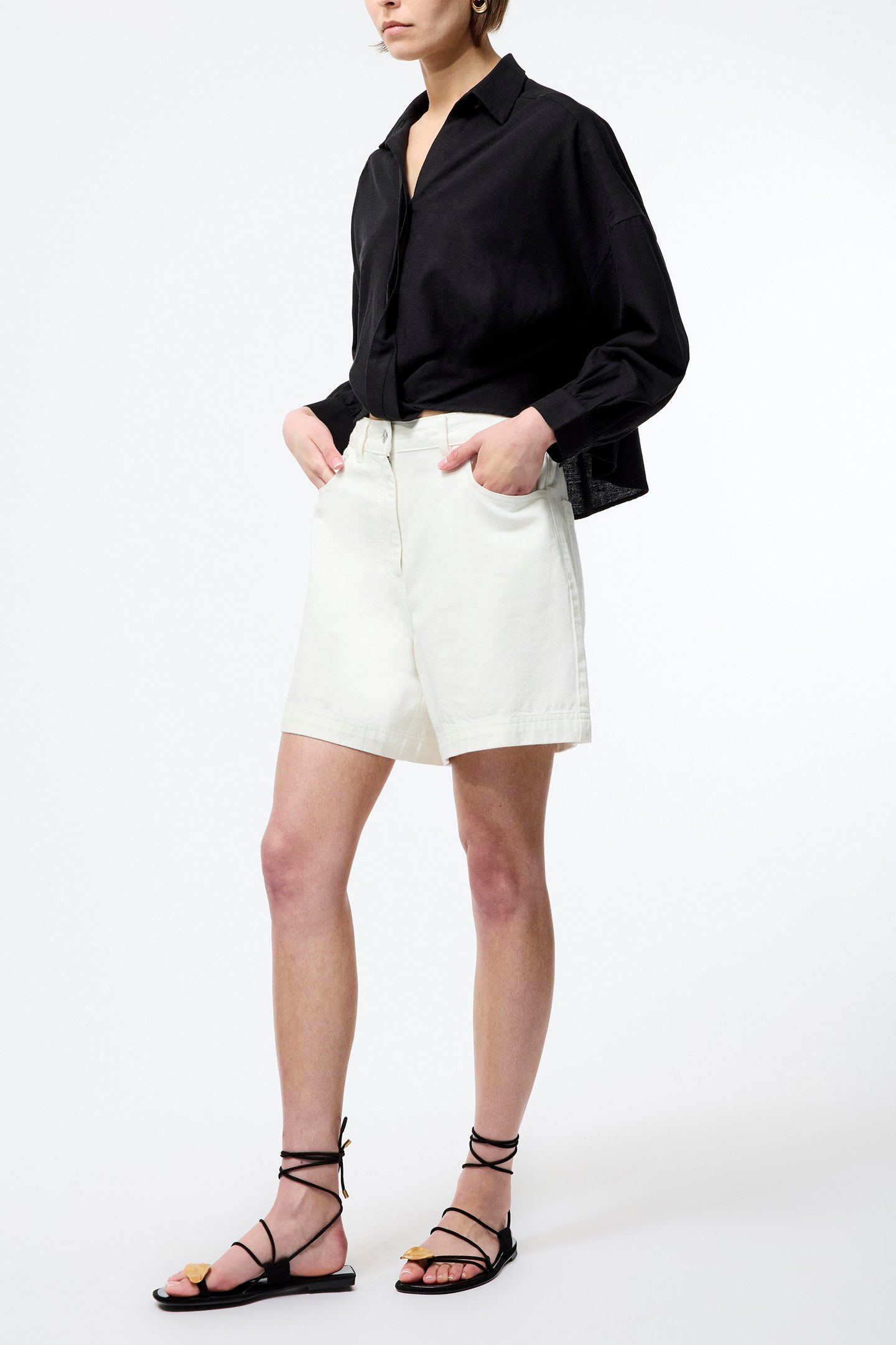 ARIETTE LIN BLENDLS TUCK SHIRT BLACK 1