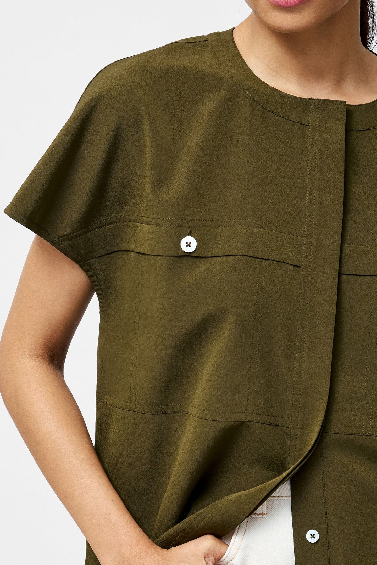CAPRIANA CREPE CAP SLEEVE TOP KHAKI 4