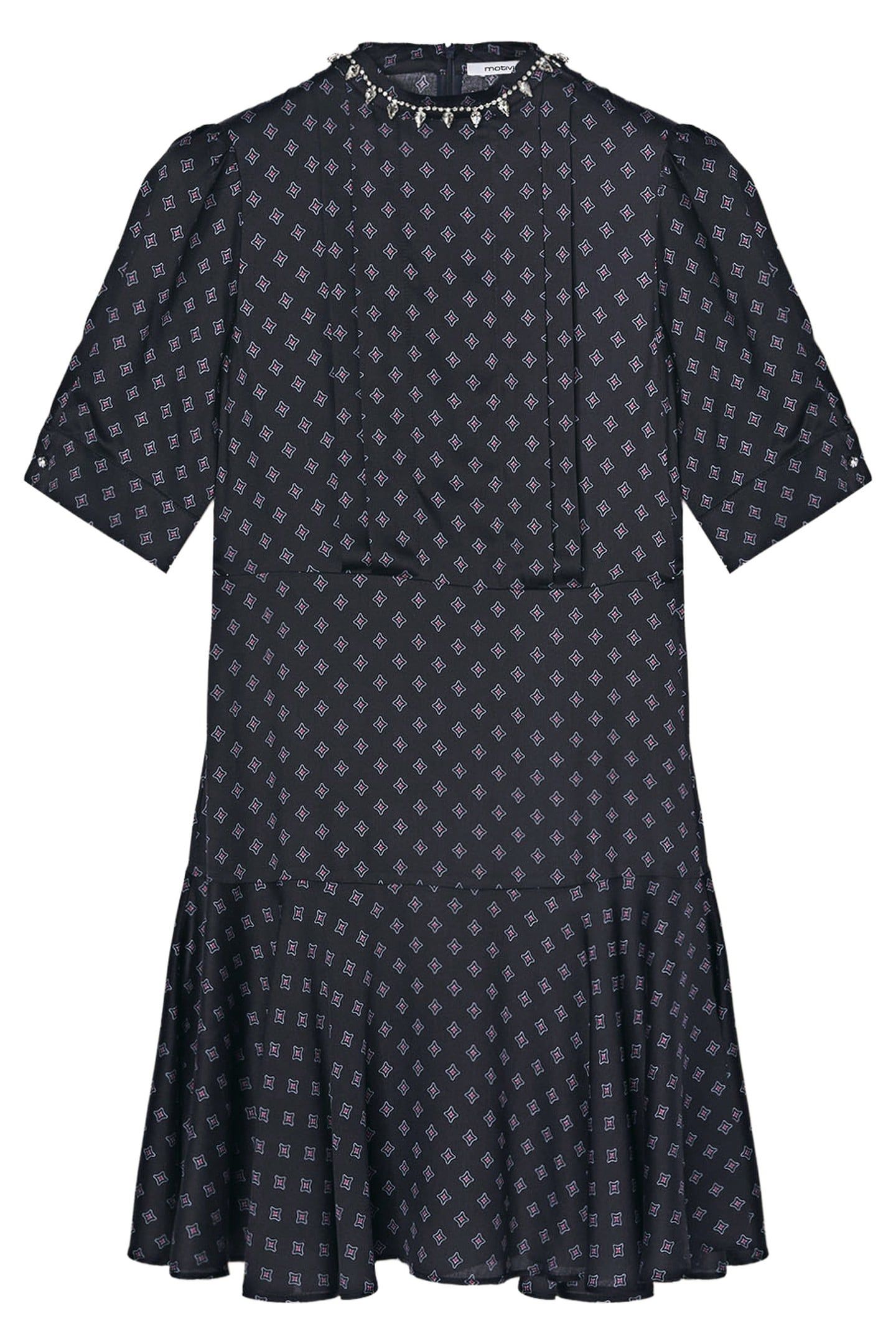 PATTERNED SATIN DRESS WITH CRYSTAL STONES BLACK 3