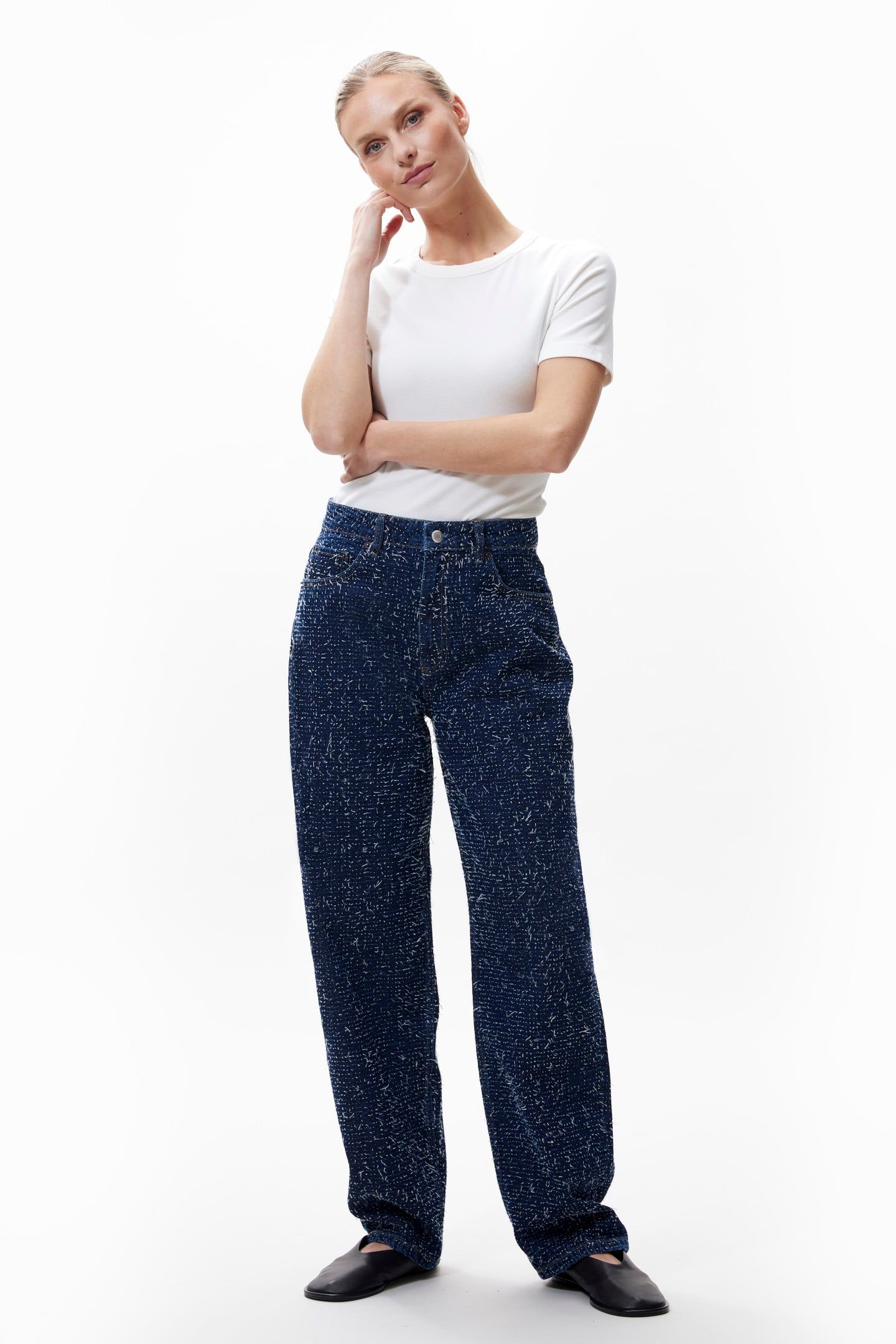 BAGGY FIT SCRATCHED JEANS DARK BLUE 5