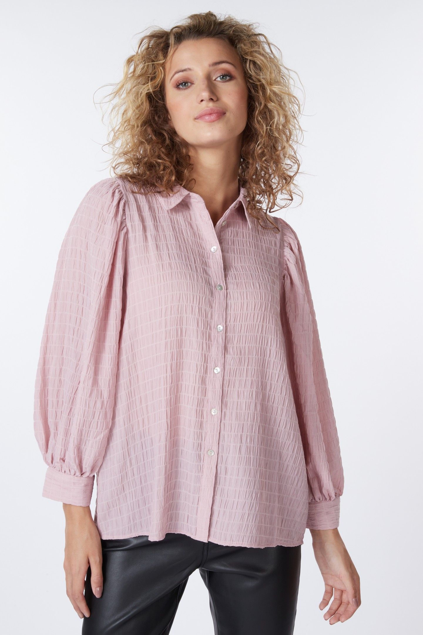 BLOUSE LANTERN CREPE PUFF SHLDR SEPIA ROSE 1