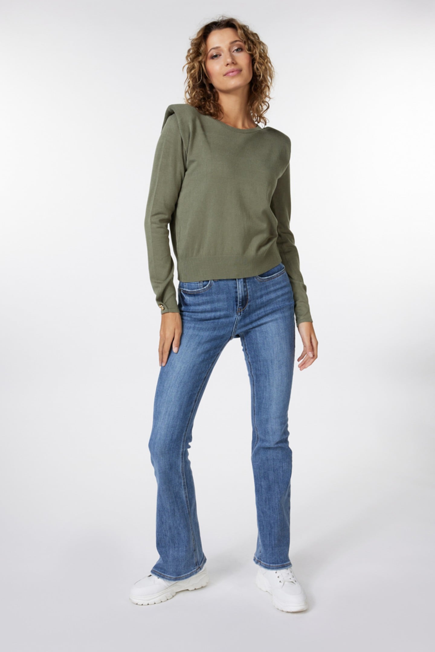 SWEATER BASIC SHOULDER PADS LEAF GREEN 1