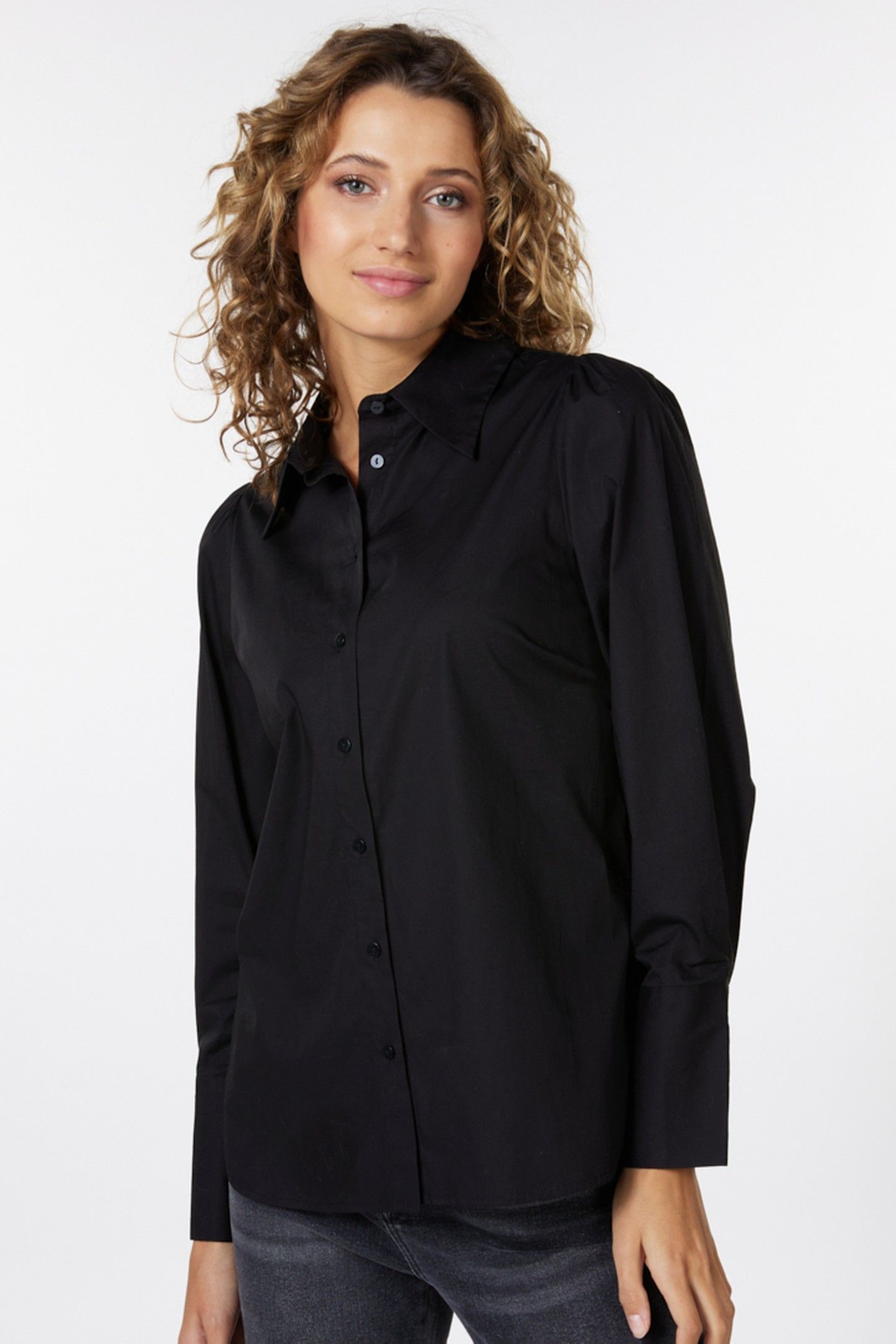 BLOUSE FINE GATHERING POPLIN BLACK 1
