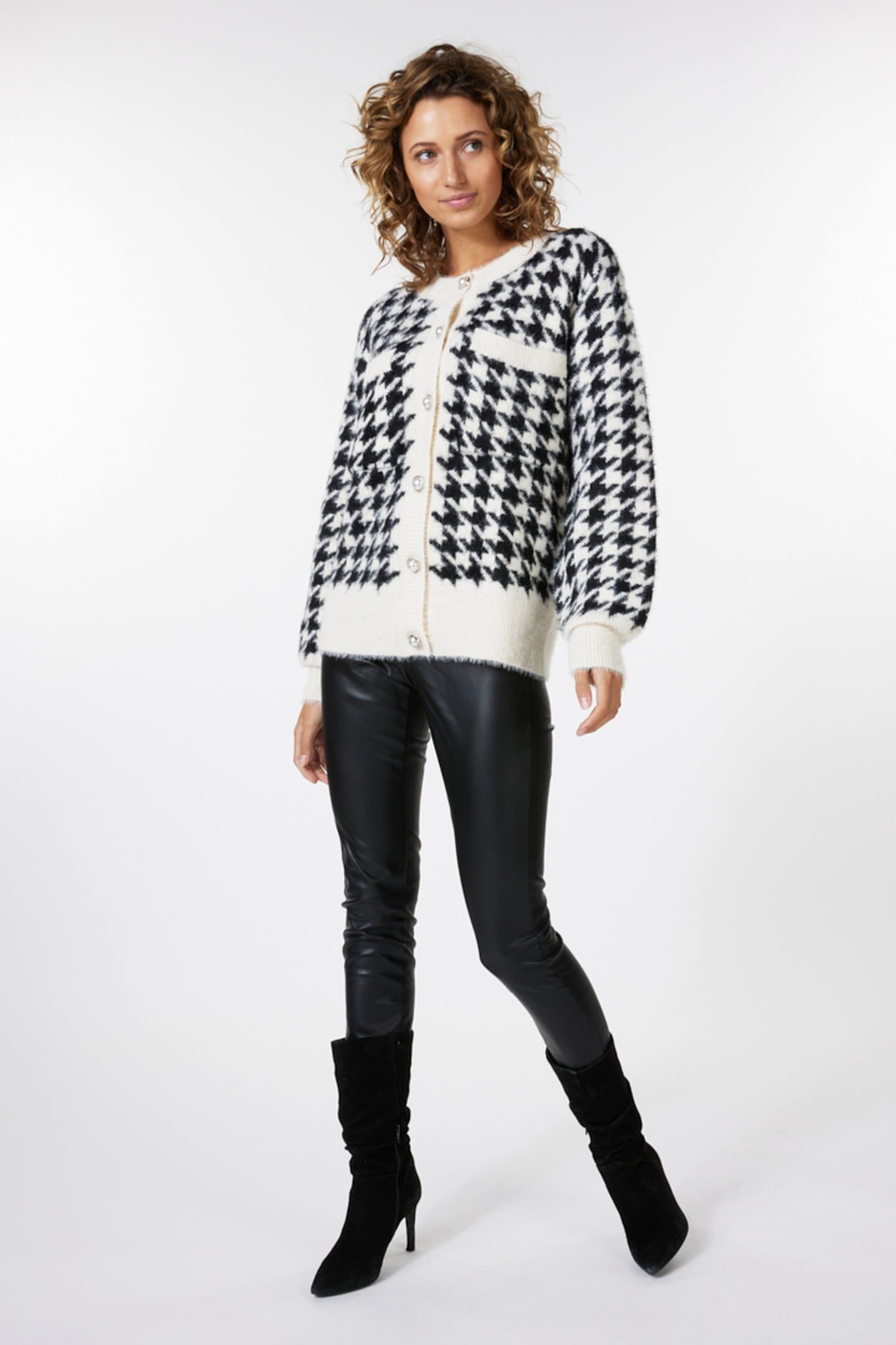 CARDIGAN SHORT HOUNDSTOOTH BLACK / OFF WHITE 1