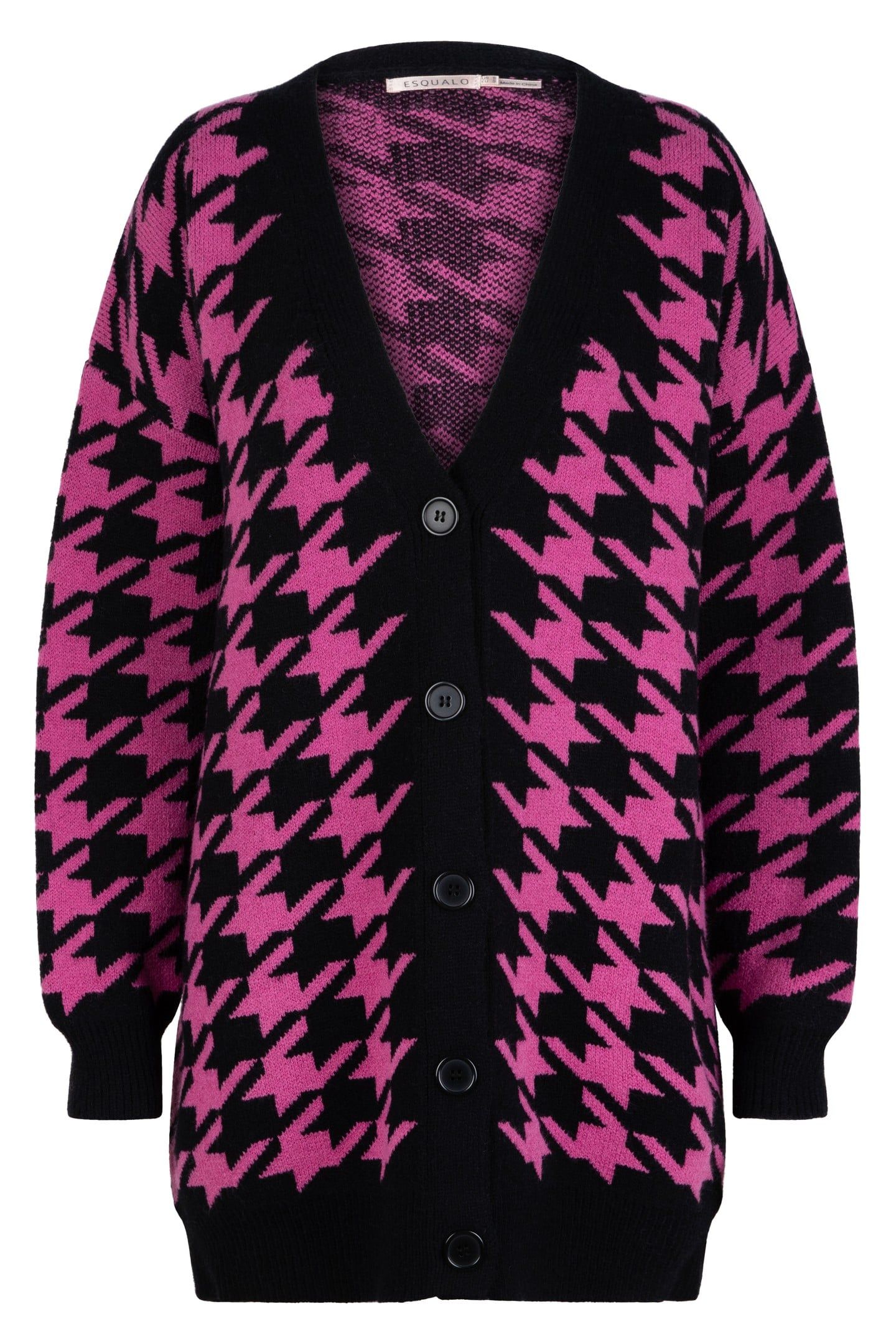 CARDIGAN HOUNDSTOOTH JACQUARD BLACK / PINK 1