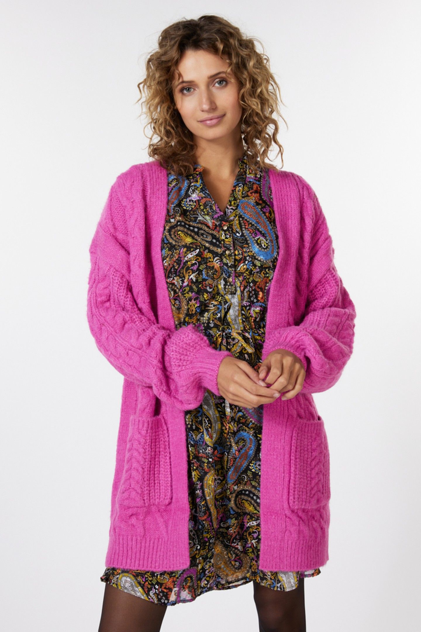 CARDIGAN CABLE KNIT POCKETS PINK 2