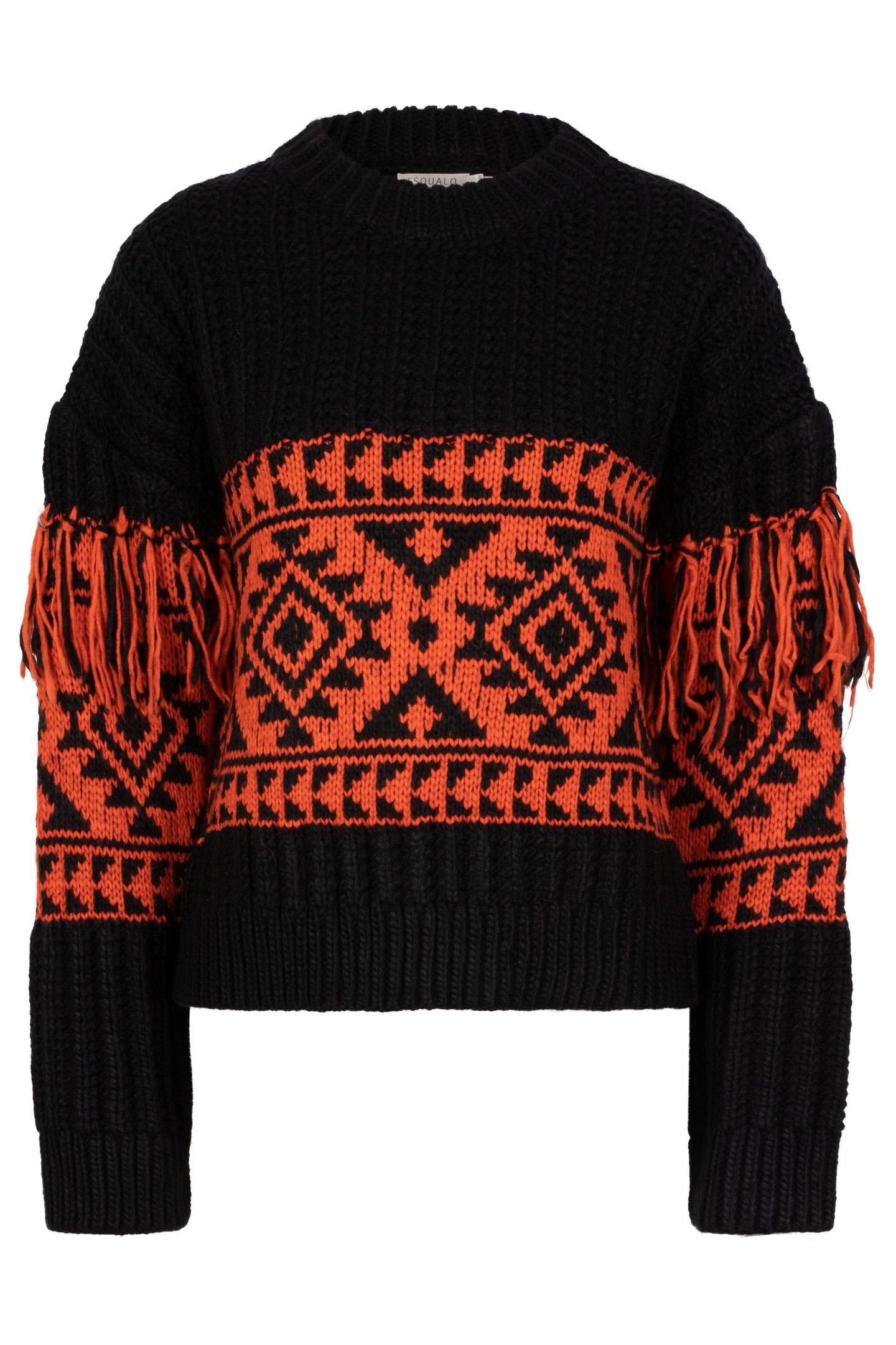 SWEATER JACQUARD FRINGES BLACK / RED 5
