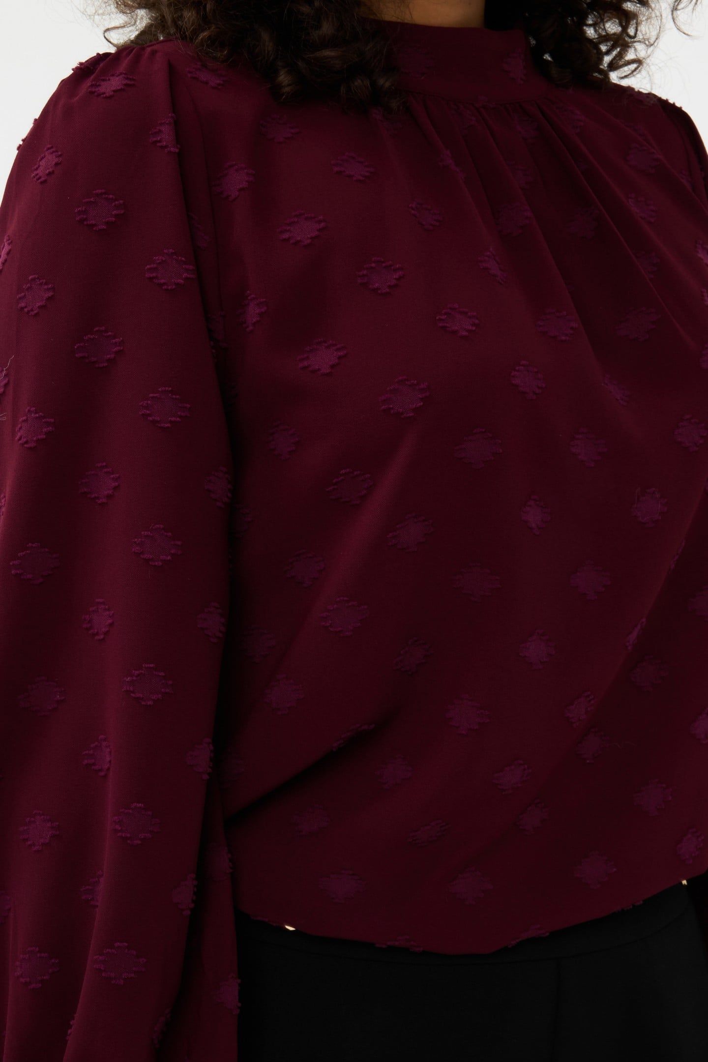 BLOUSE HIGH COLLAR PLUMETIS WINE RED 7