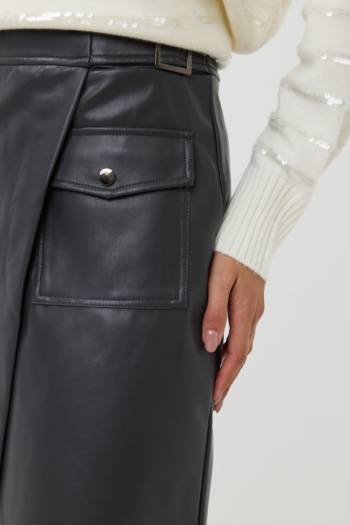 SKIRT OVERLAP VEGAN LEATHER GREY 6