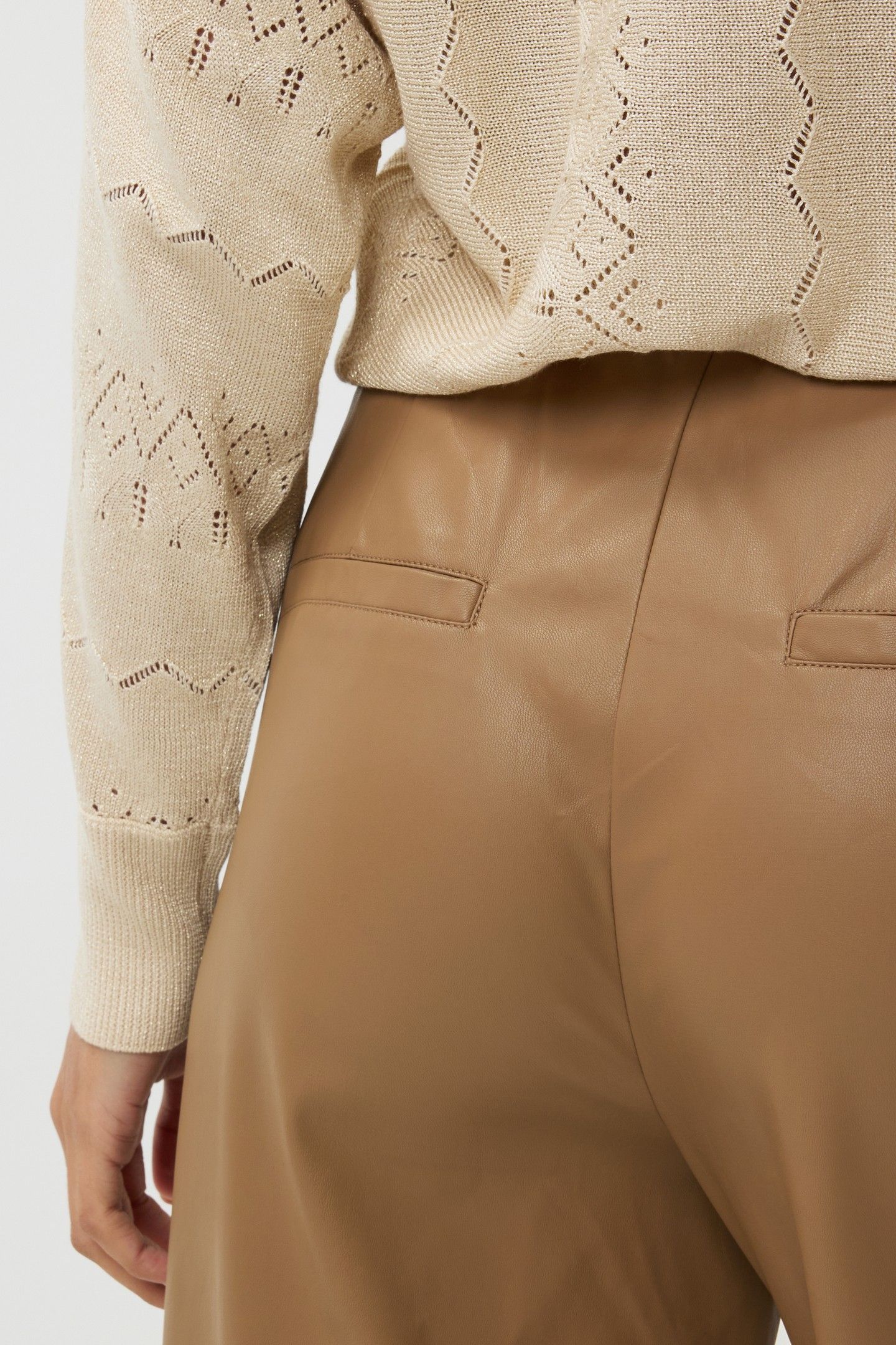 TROUSERS WIDE VEGAN LEATHER SAND 7