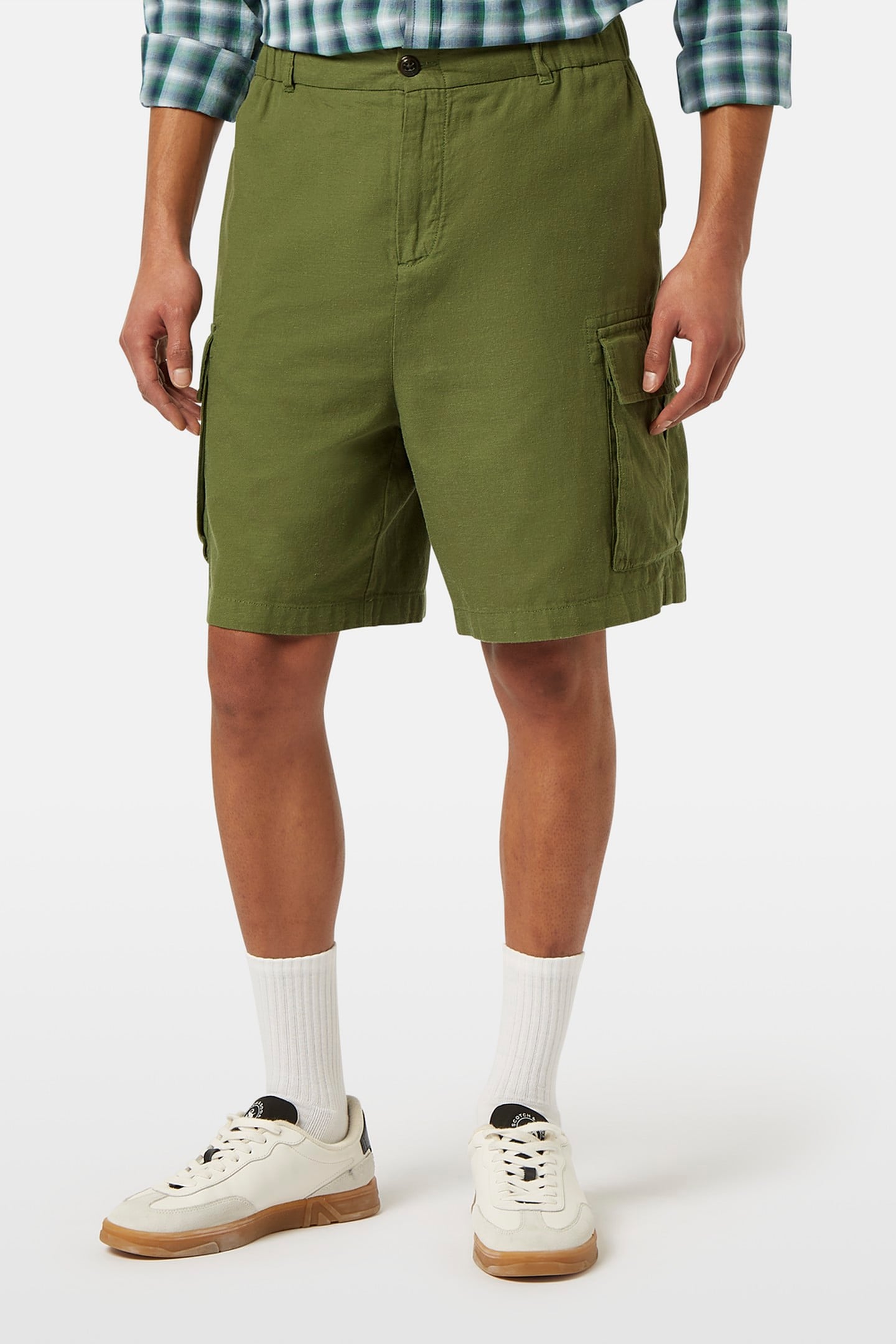 COTTON-LINEN RELAXED FIT CARGO SHORT ARMY 2