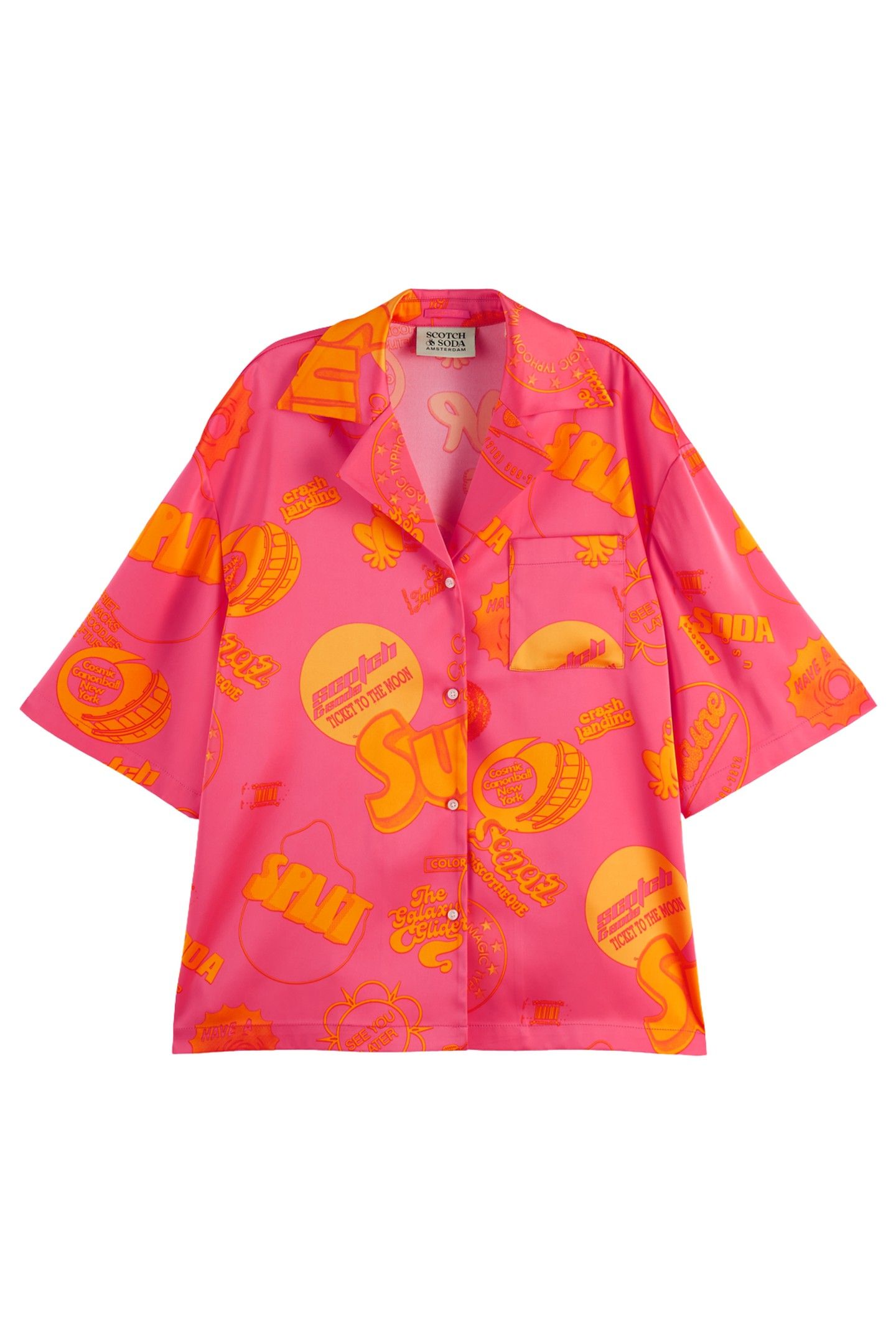 SATIN PRINTED SHORT SLEEVE SHIRT LUNAR PIER PINK 3