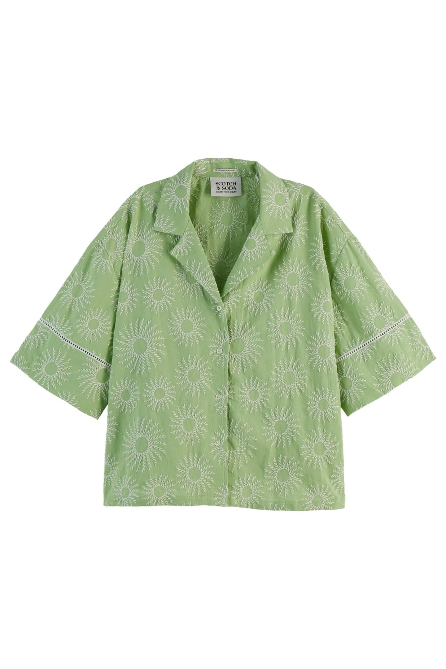 COTTON LINEN EMBROIDERED SHORT SLEEVE SHIRT PISTACHIO 3