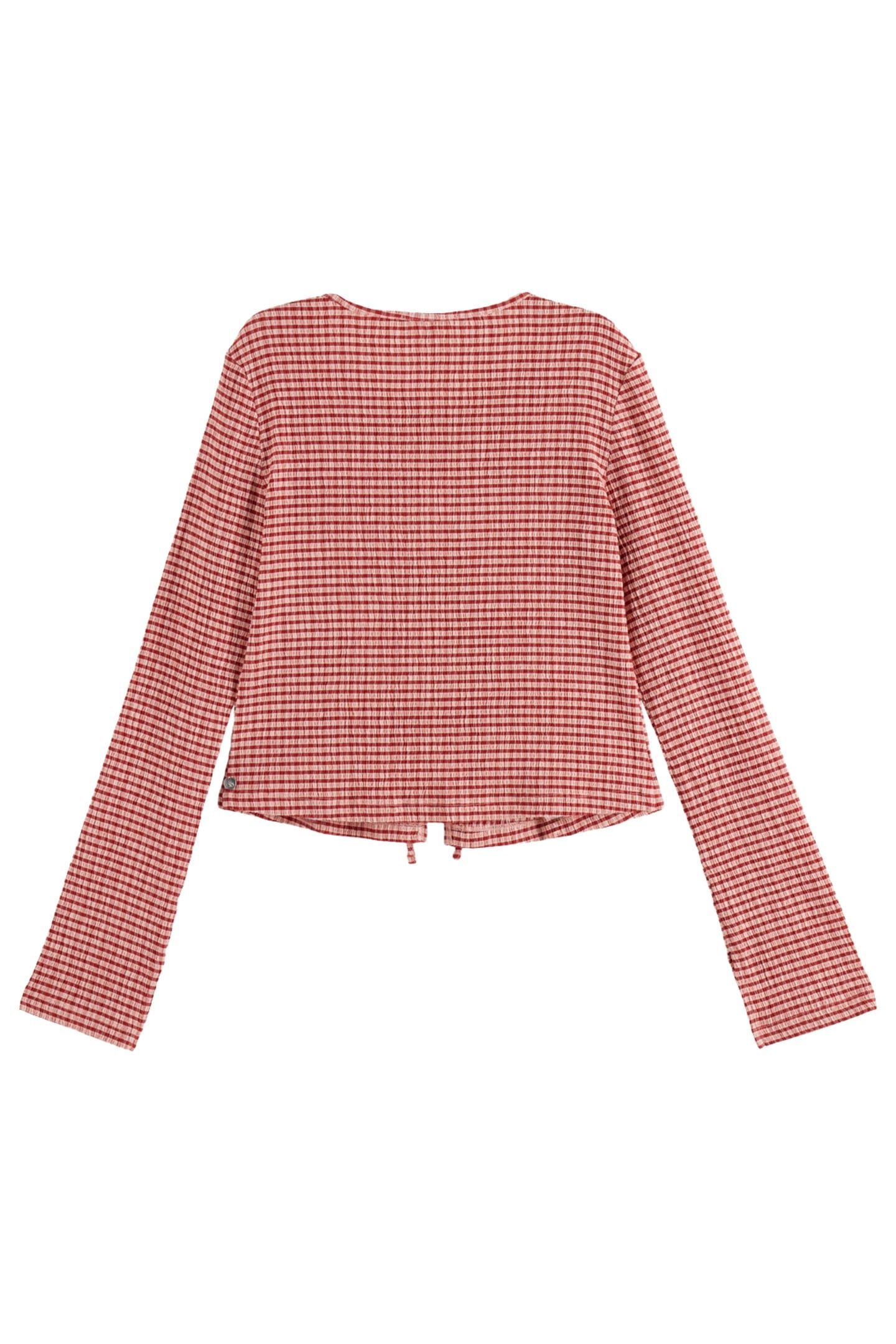 STRUCTURED GINGHAM LS T-SHIRT ROADSIDE RED/ COTTON CANDY 5
