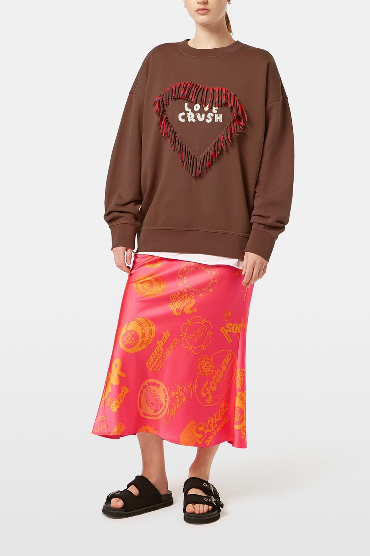 FRINGED HEART OVERSIZED FIT SWEATSHIRT COLD BREW 1