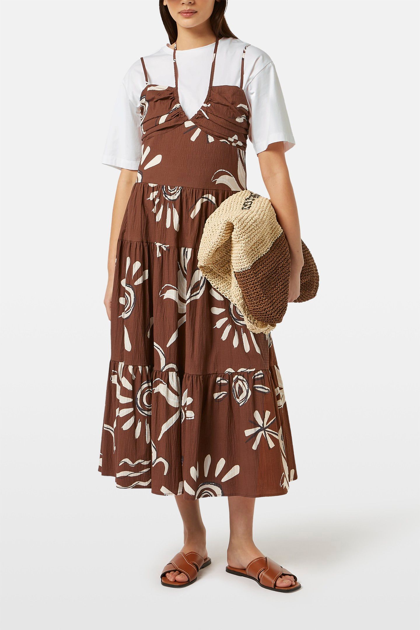 brown seersucker dress COTTON SEERSUCKER MIDI DRESS INKY SUN BROWN | Online Outlet
