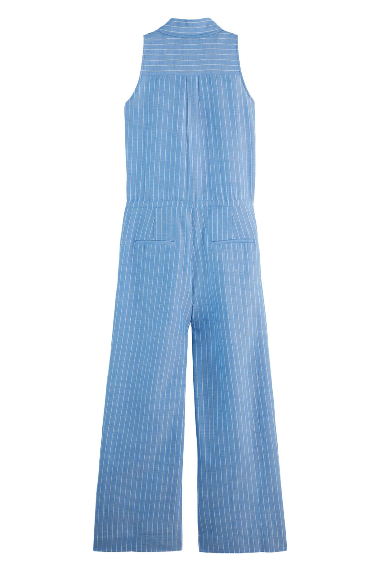 HALTER LINEN JUMPSUIT BLUE AND WHITE PIN STRIPE 5