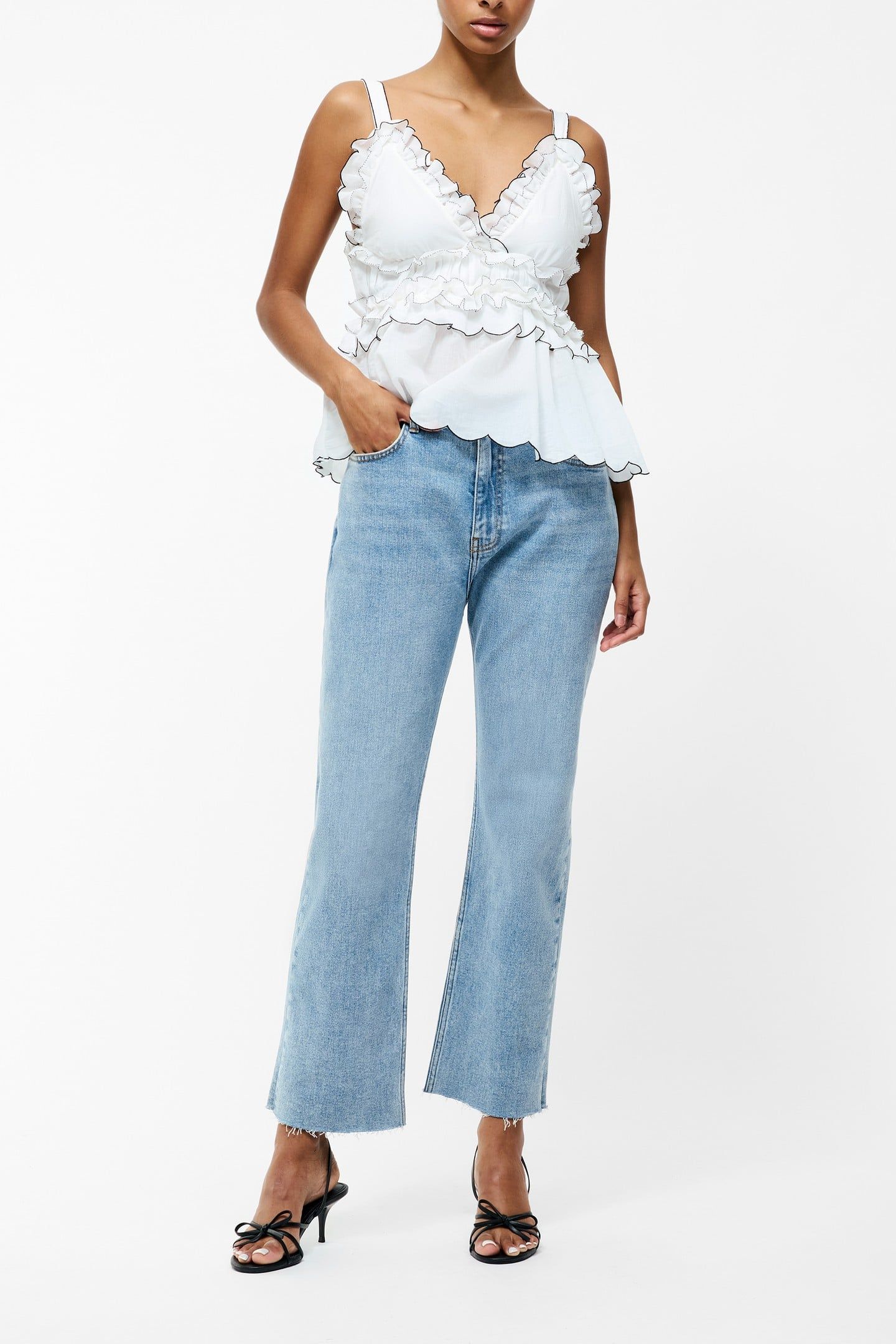 SANDRA COTTON VOILE TOP LINEN WHITE/BLACK 1