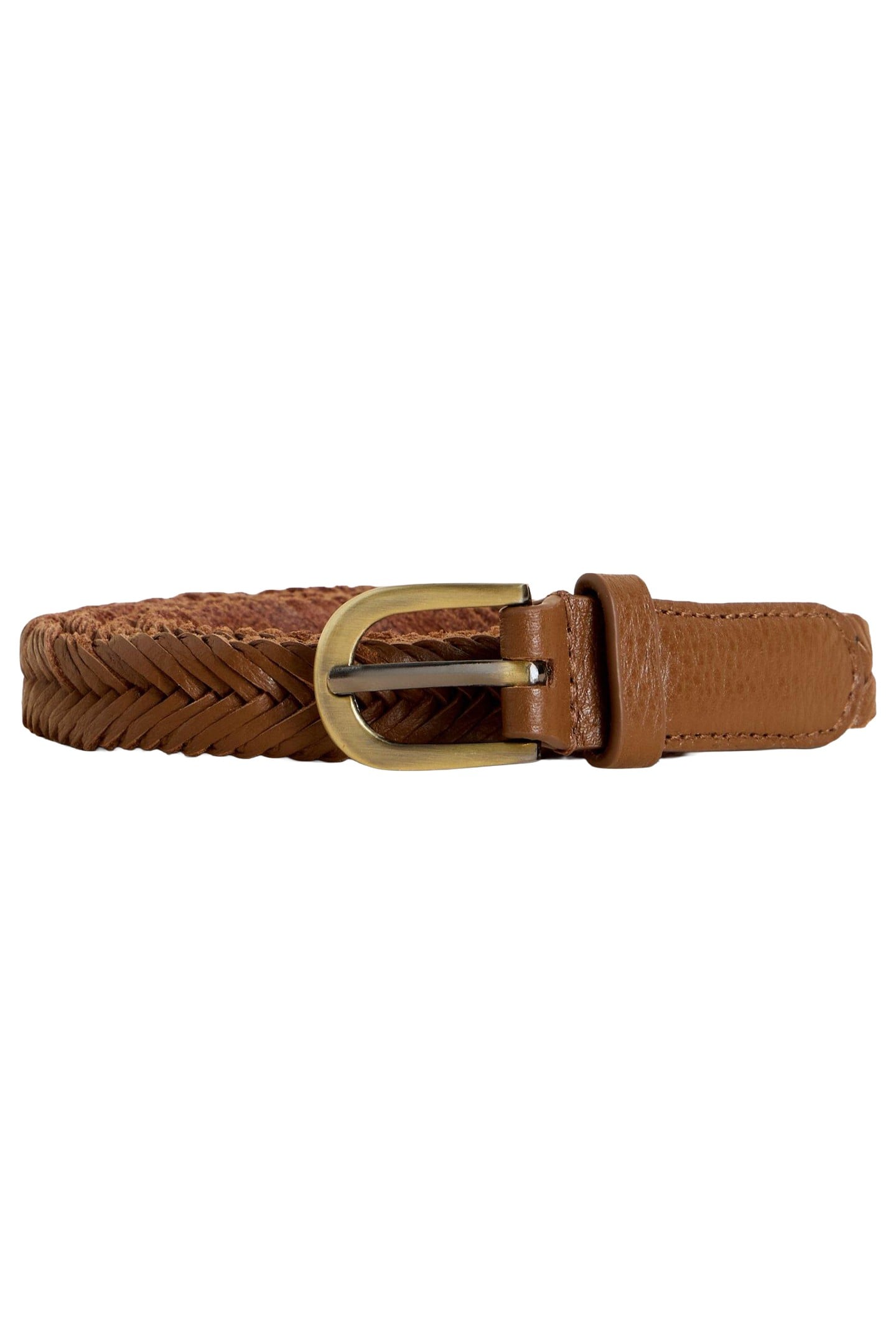PLAITED LEATHER SKINNY BELT MID TAN 2