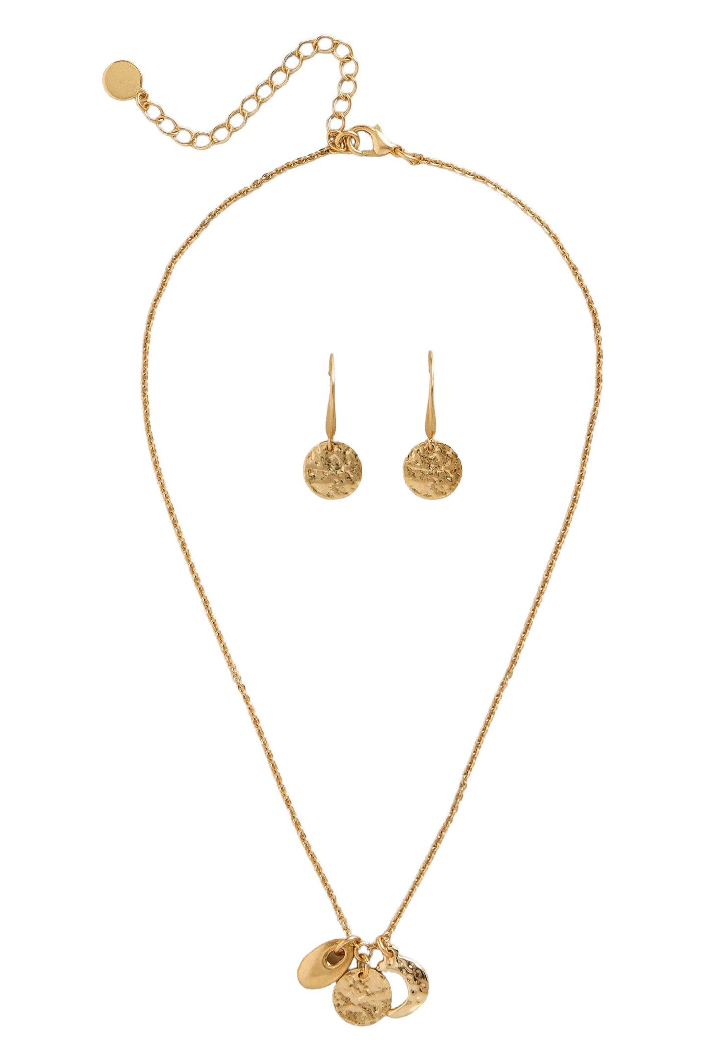 CHARM EARRING & NECKLACE SET GOLD TONE METALLIC 3