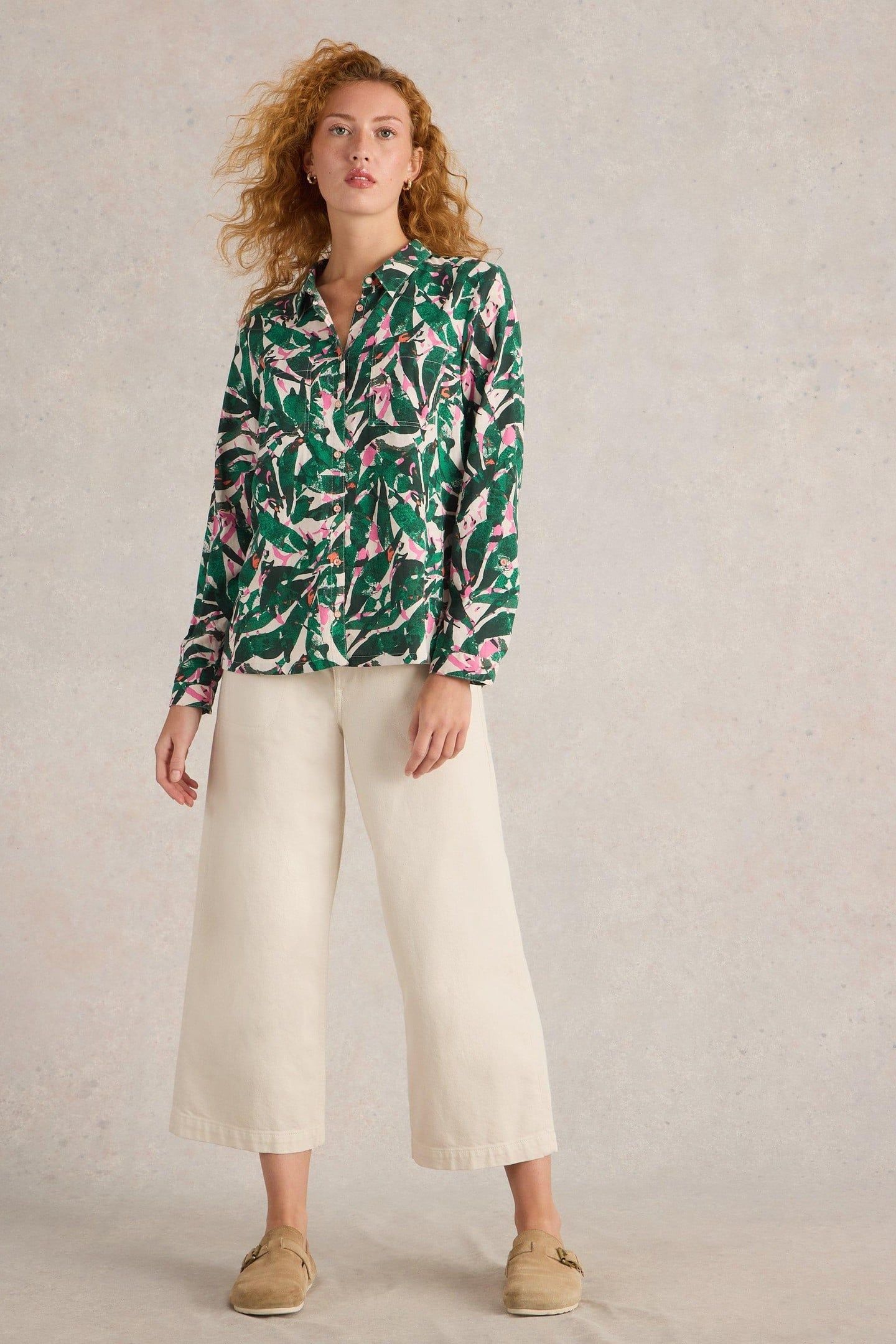 SOPHIE ORGANIC COTTON SHIRT GREEN PRINT 1