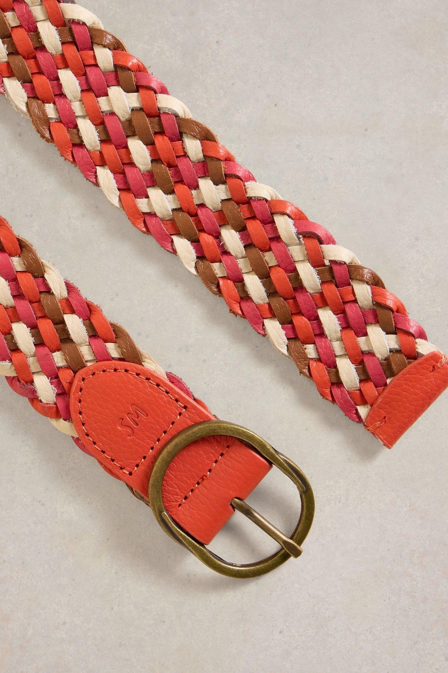 LEATHER WEAVE BELT RED MULTI 3