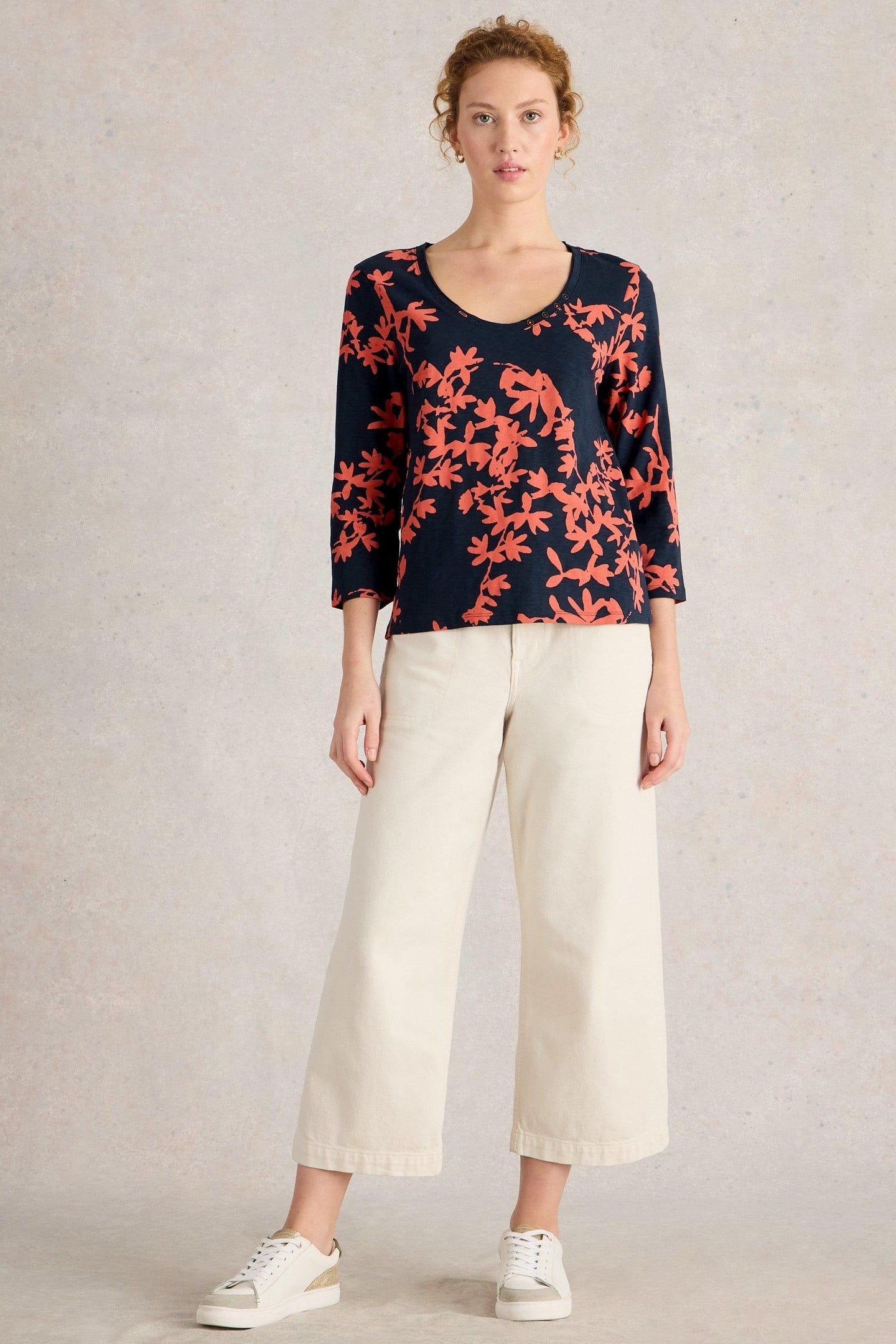 NADIA 3/4 SLEEVE TEE BLUE PRINT 1