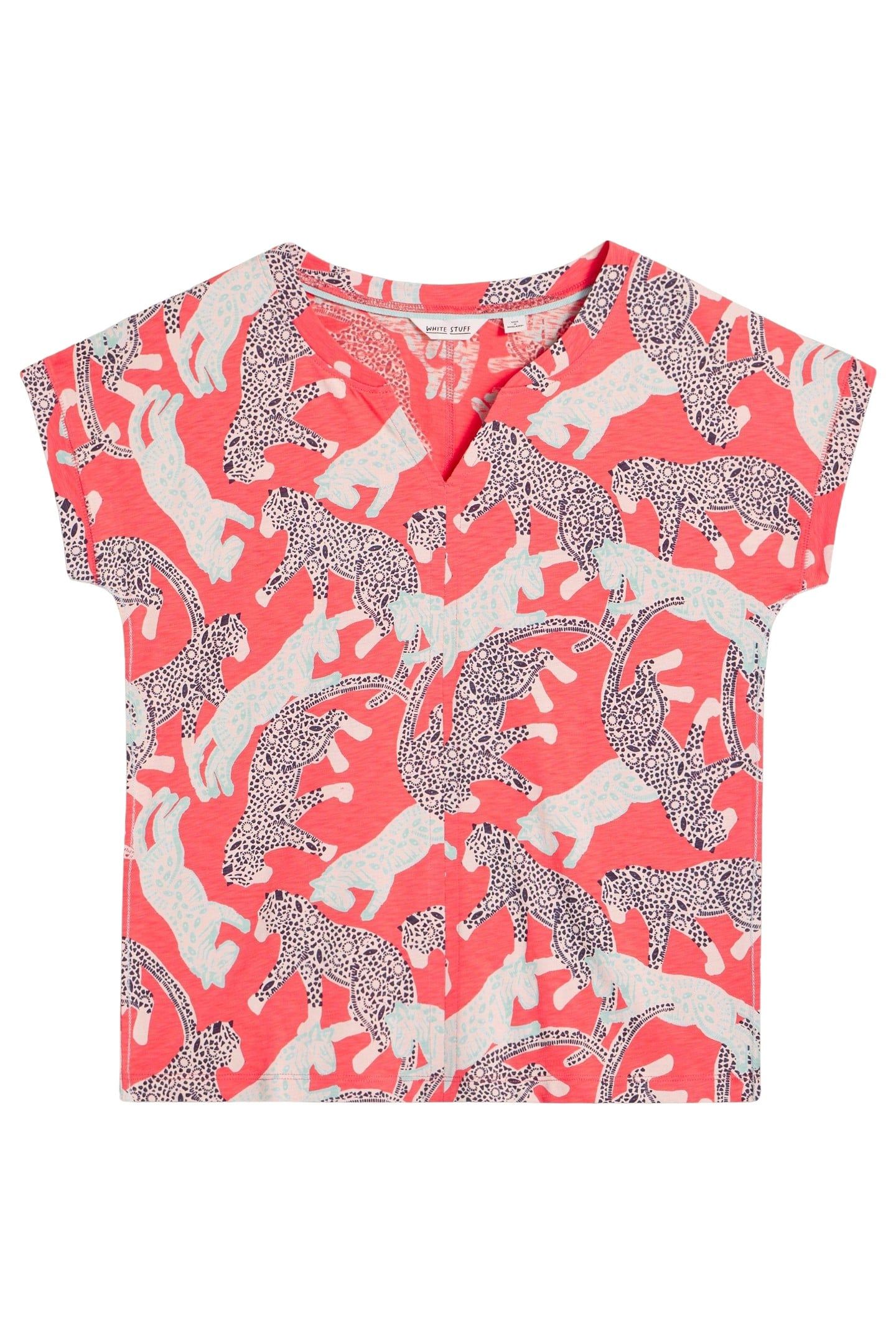 NELLY NOTCH NECK TEE CORAL PRINT 4