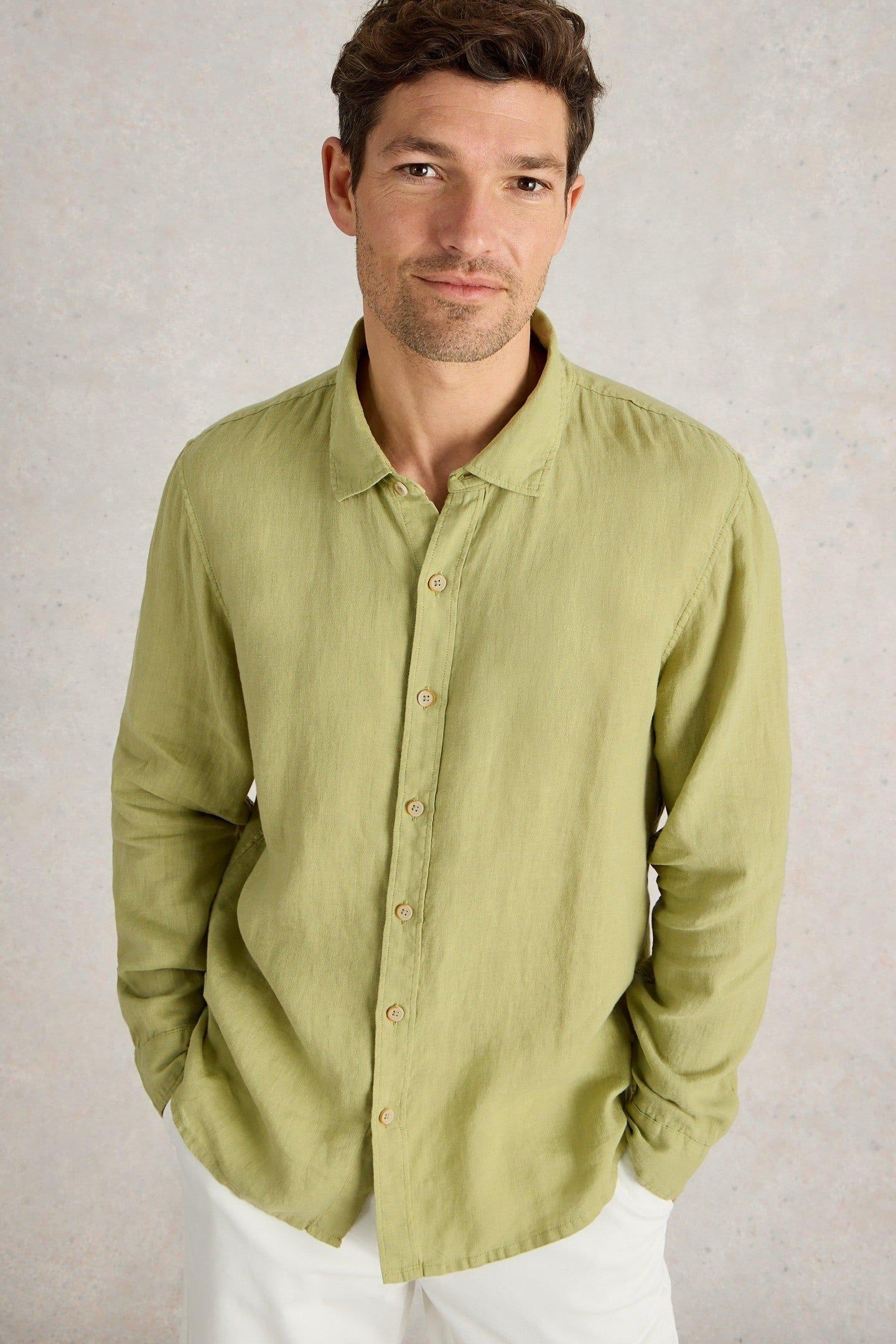 KESWICK LS LINEN SHIRT MID GREEN 1