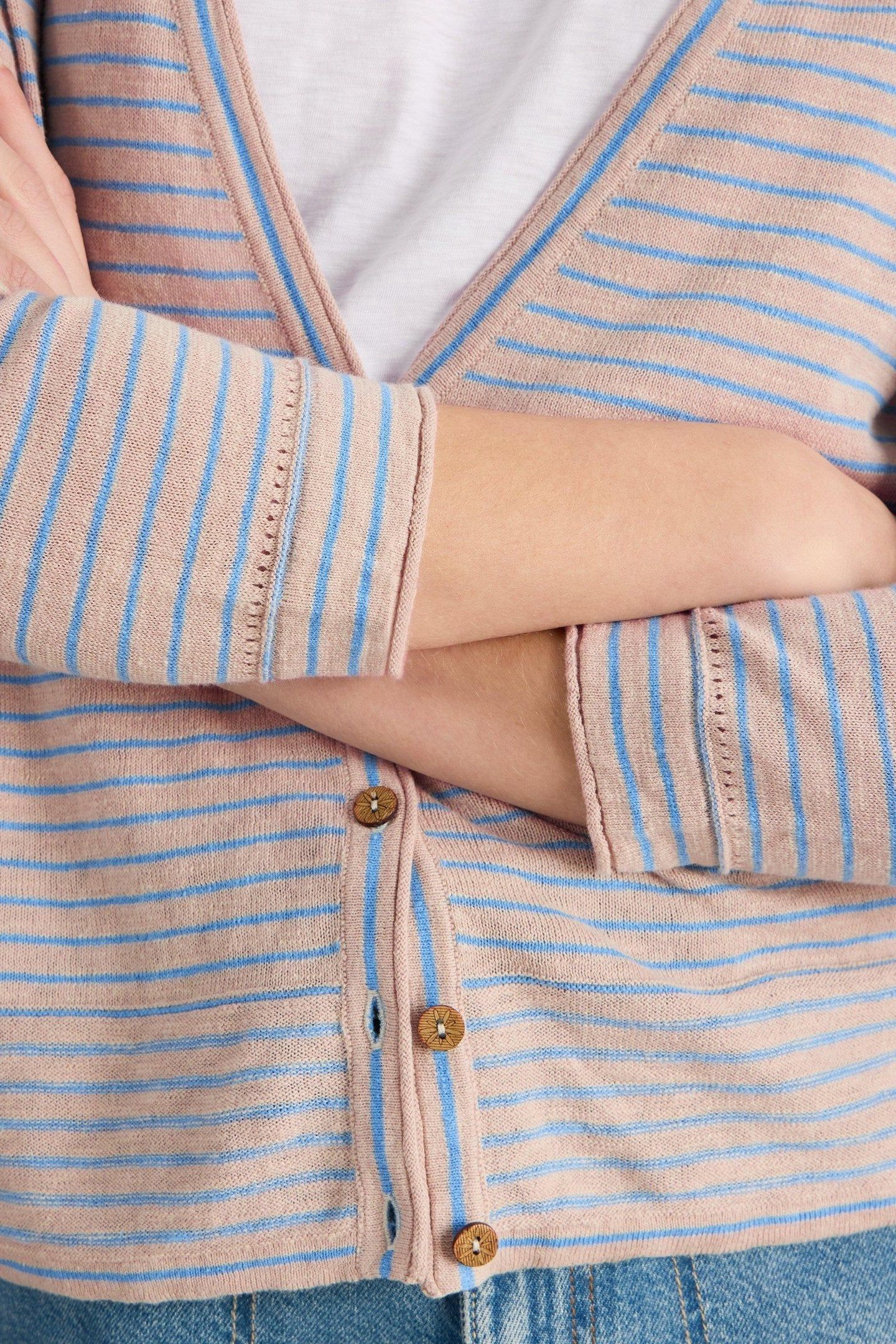 NARIA STRIPE LINEN BLEND CARDI NATURAL MULTI 6