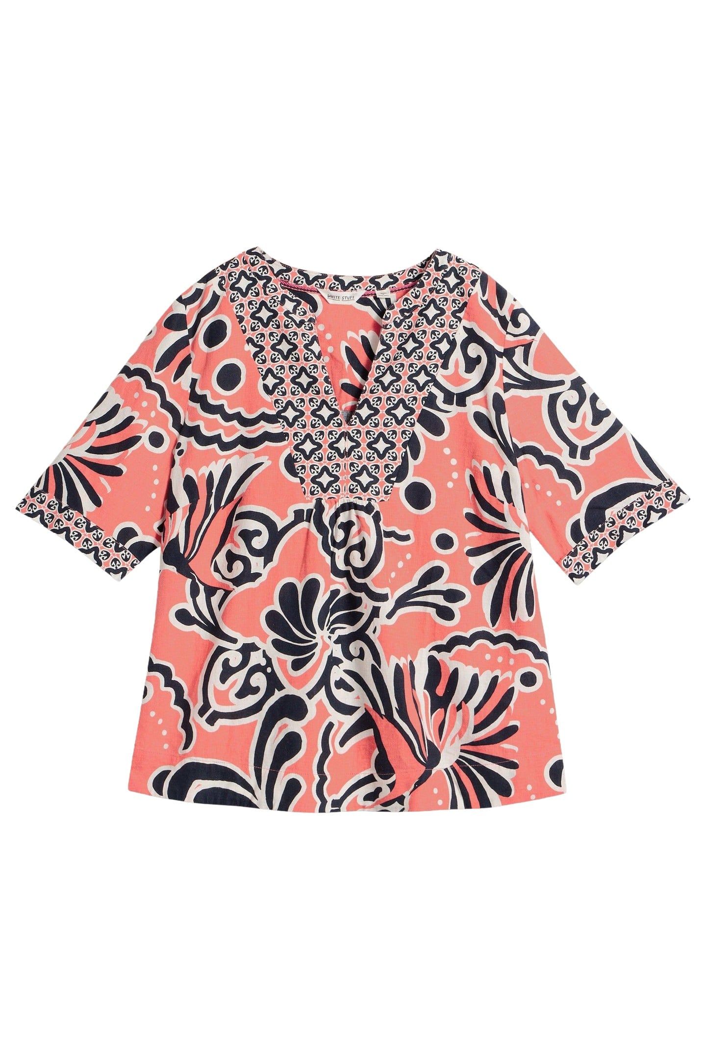 ASH LINEN BLEND TOP CORAL PRINT 4