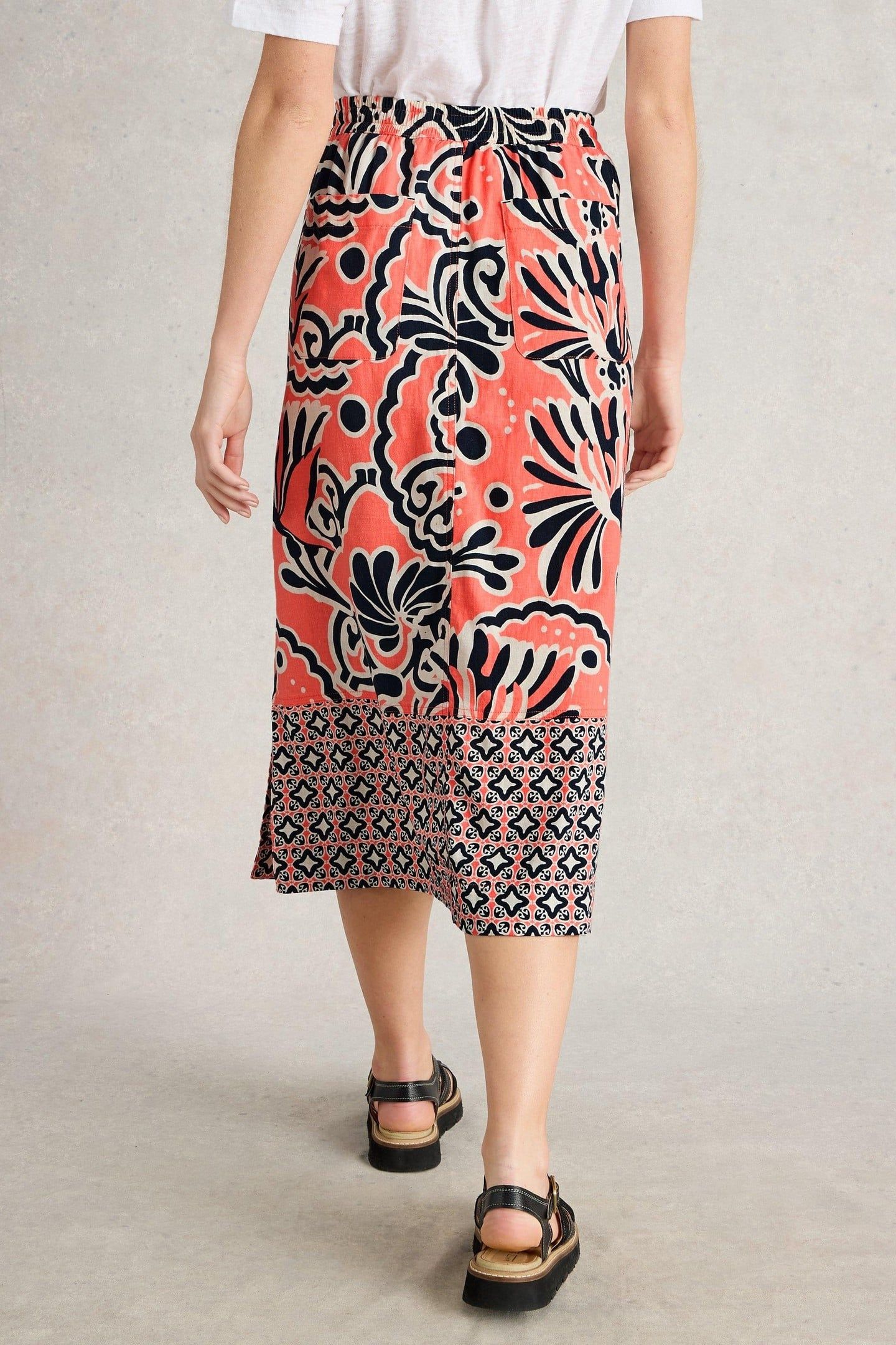 ELLE LINEN BLEND SKIRT CORAL PRINT 3