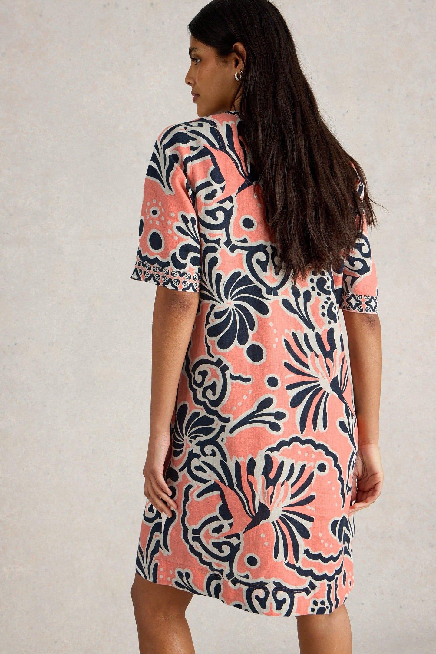 ASH LINEN DRESS CORAL PRINT 3