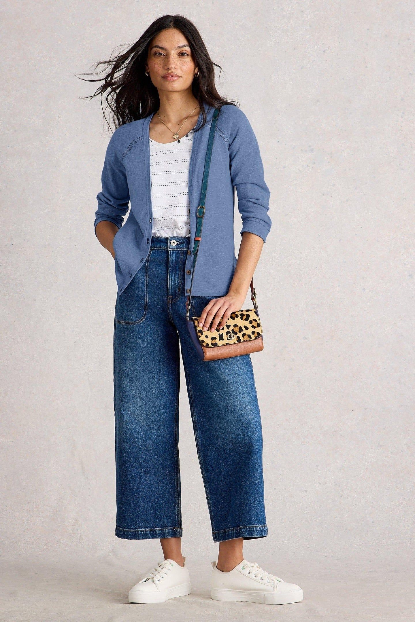 NARIA LINEN BLEND CARDI MID BLUE 1