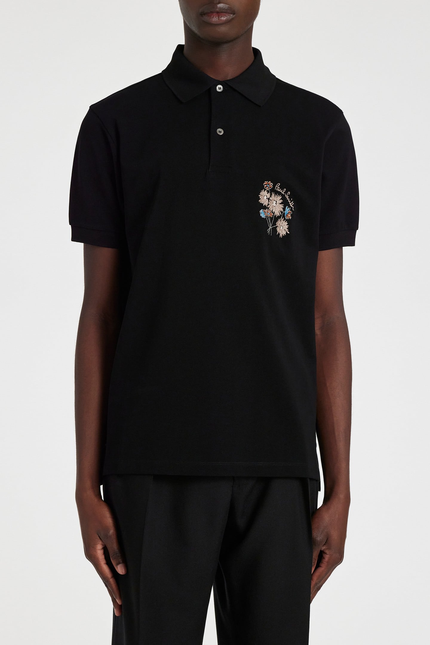 MENS FLORAL EMB POLO BLACK 1