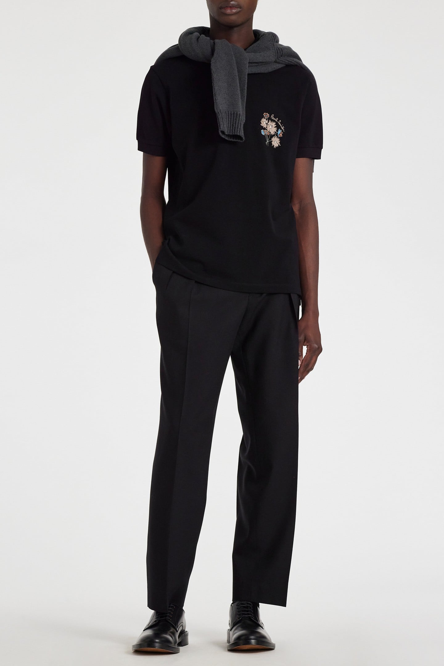 MENS FLORAL EMB POLO BLACK 3