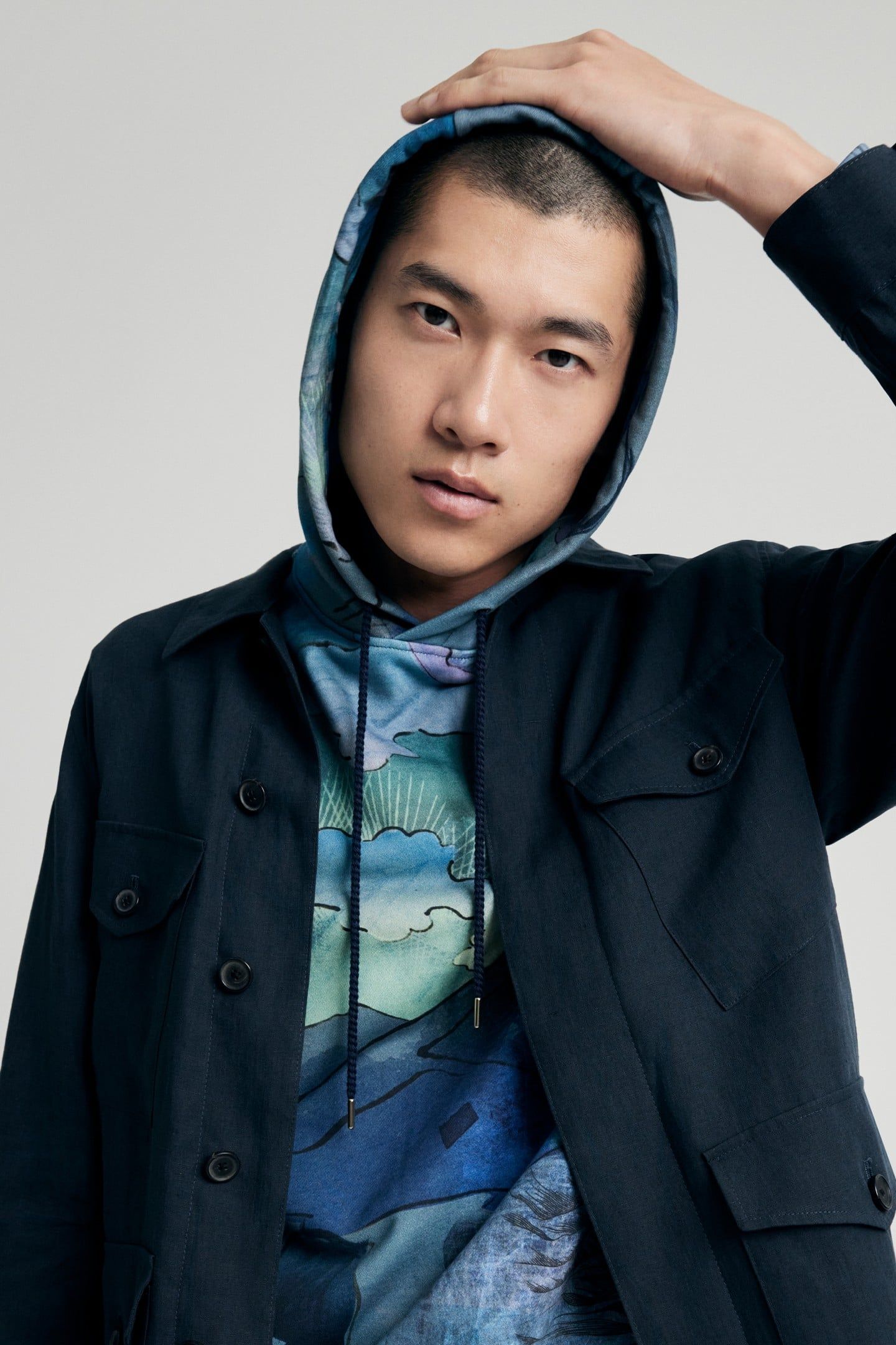 MENS NARCISSUS PRINT HOODIE NAVY 6
