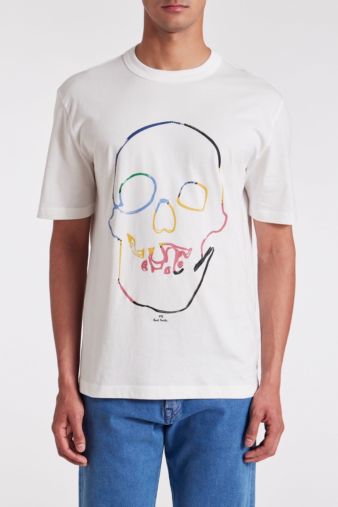 MENS SS TSHIRT LINEAR SKULL OFF WHITE 1