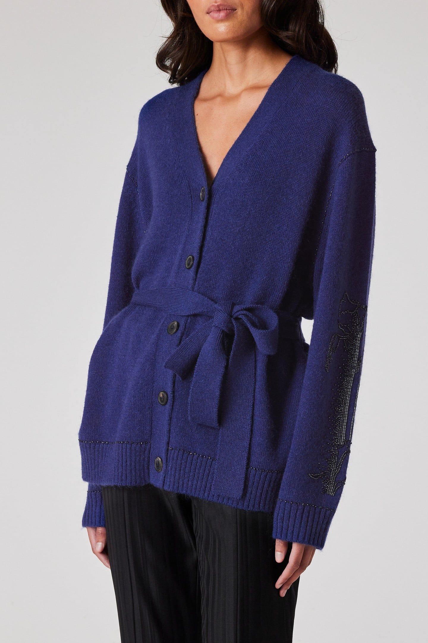 WOMENS KNITTED CARDIGAN BUTTON THRU INKY BLUE 1