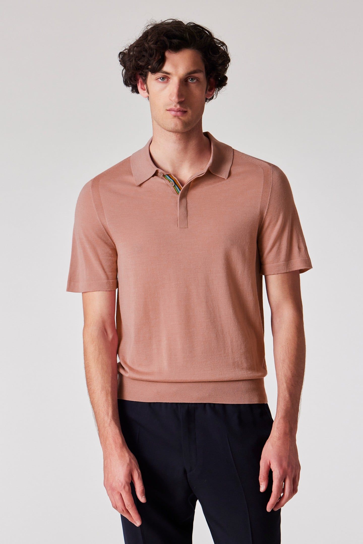 MENS SWEATER SS POLO POWDER PINK 1