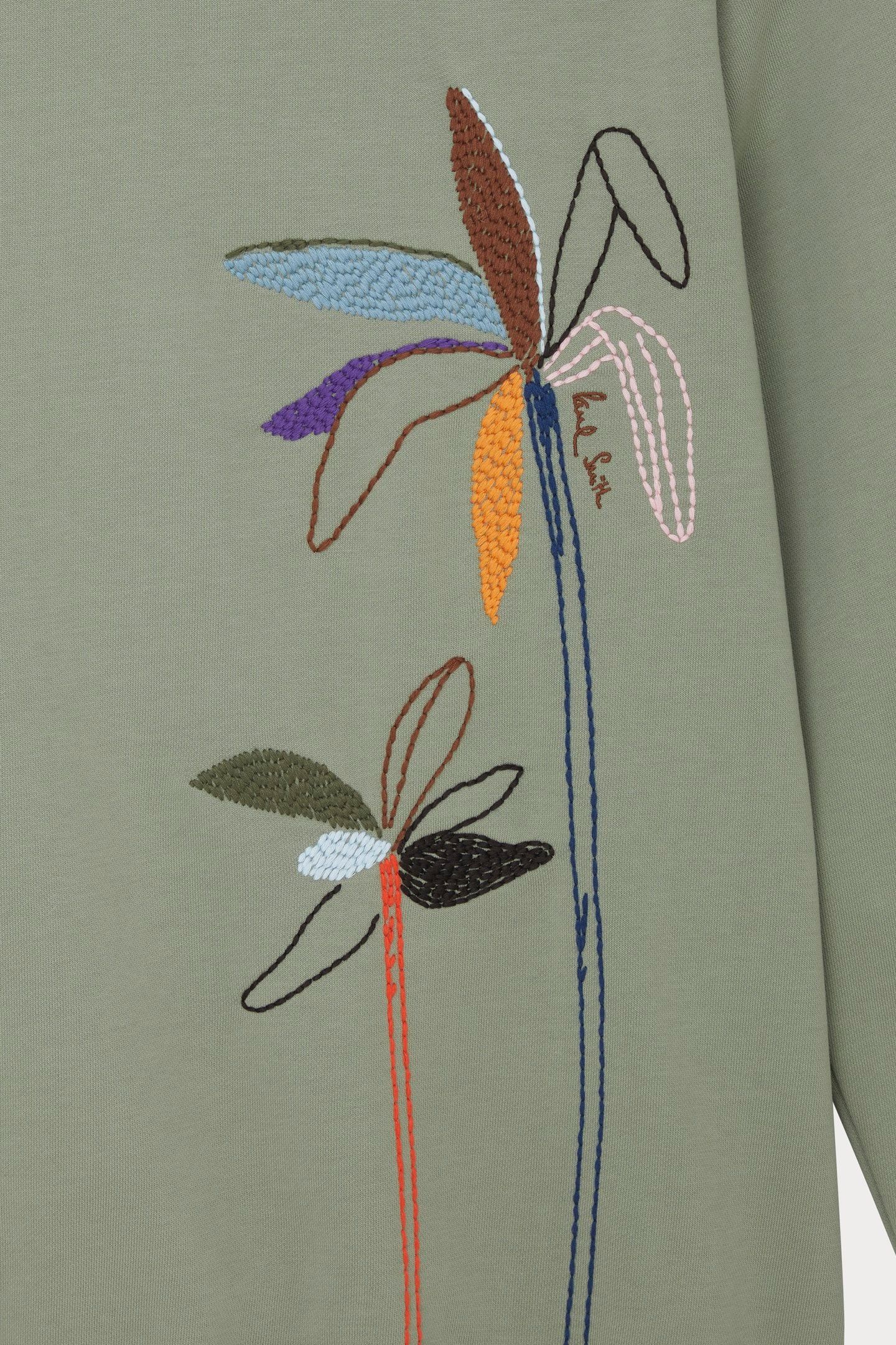 MENS HOODIE WITH PALM EMBROIDERY LT GREYISH GREEN 2