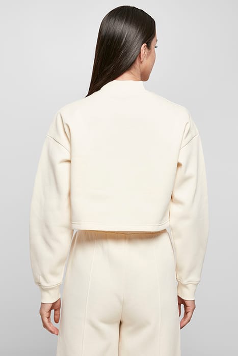 LADIES CROPPED OVERSIZED SWEAT HIGH NECK CREW WHITESAND 3