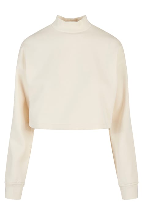 LADIES CROPPED OVERSIZED SWEAT HIGH NECK CREW WHITESAND 1
