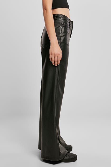 LADIES FAUX LEATHER WIDE LEG PANTS BLACK 6