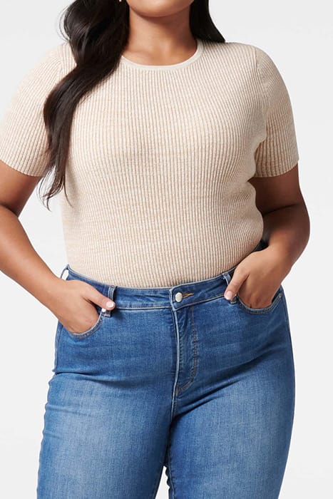 AUDREY CURVE CREW NECK KNIT TEE LATTE SPACE DYE 2