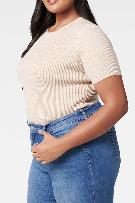 AUDREY CURVE CREW NECK KNIT TEE LATTE SPACE DYE 5