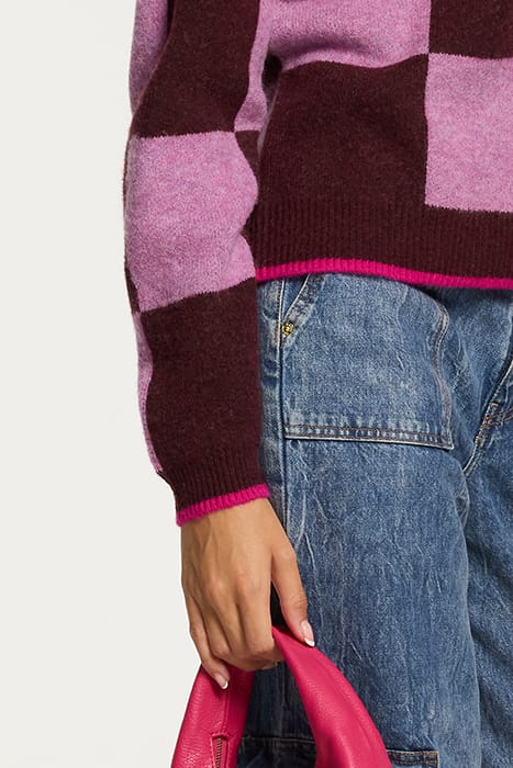 LADIES HELSINKI CHECK SWEATER WINE PURPLE 4