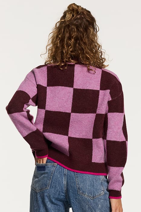 LADIES HELSINKI CHECK SWEATER WINE PURPLE 2